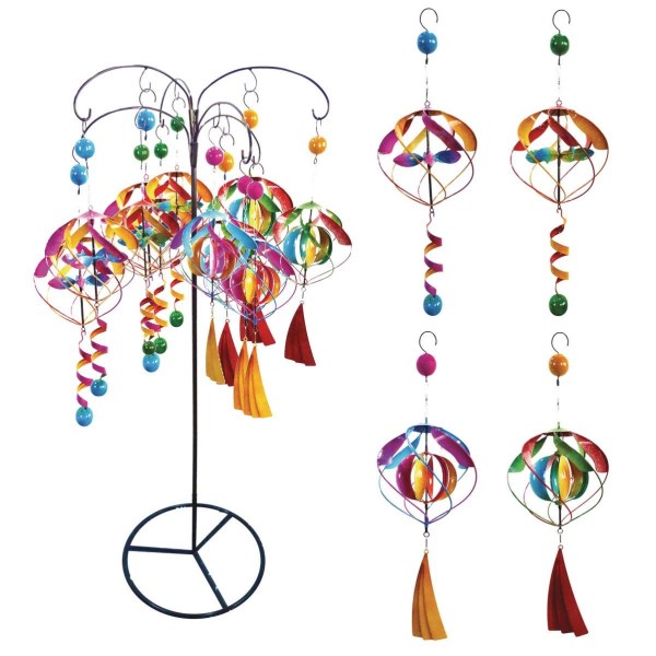 Alpine 17 In. H. Multi-Color Iron Glamorous Hanging Wind Spinner Display (12-Piece) - LD SALE