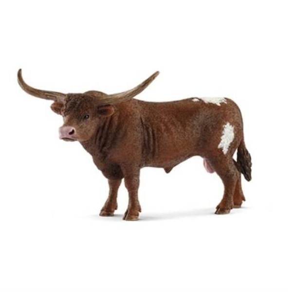 Schleich 13866 Texas Longhorn Bull Toy, Vinyl Plastic, Brown & White - LD SALE