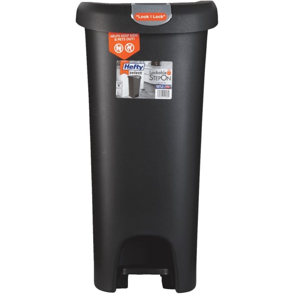 Hefty 12 Gal. Black Lid Lock Step-On Wastebasket - LD SALE