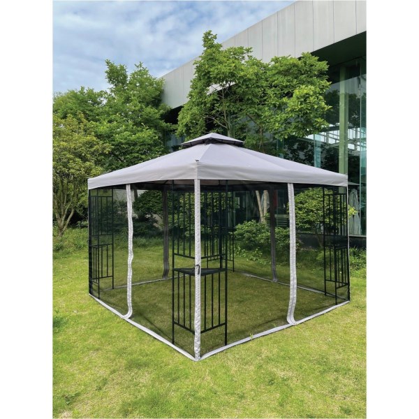 Outdoor Expressions 10 Ft. x 10 Ft. Gray & Matte Black Steel Gazebo - LD SALE