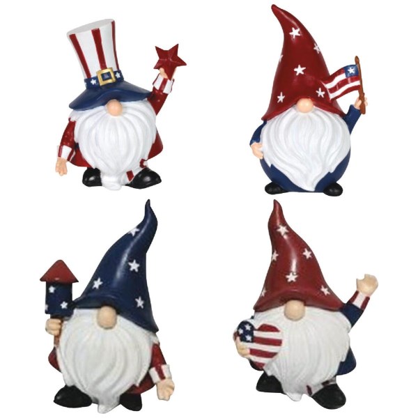 Exhart 5.5 In. Resin Patriotic Red White & Blue Gnome Statue - LD SALE