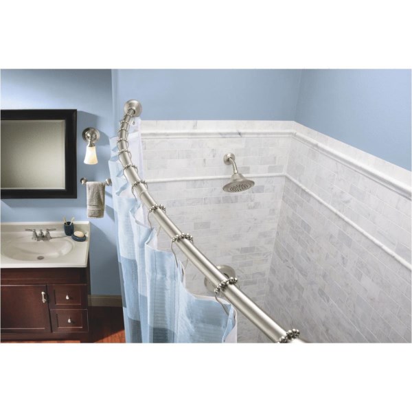 Moen Curved 57 In. To 60 In. Tension Shower Rod with Pivoting Flanges in Brushed Nickel - LD SALE