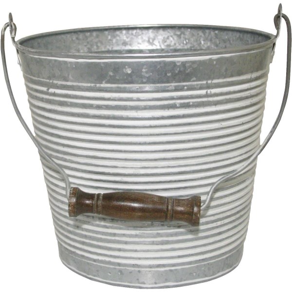 Robert Allen Vintage 10 In. White Wash Ribbed Galvanized Metal Planter - LD SALE