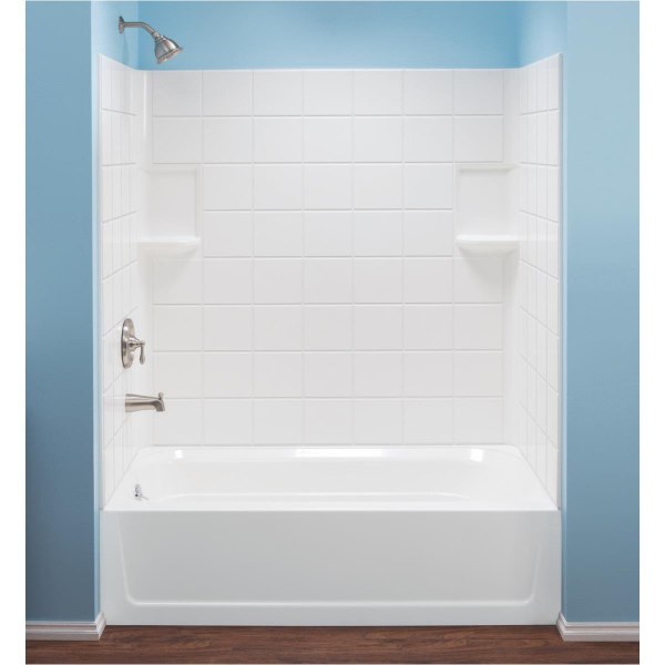 Mustee Topaz 3-Piece 60 In. L x 30 In. D (Bathtub) Tub Wall Kit in White (Tile Pattern) - LD SALE