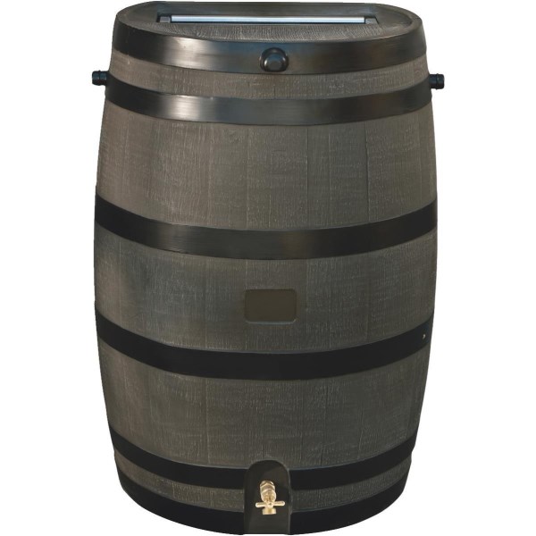 RTS Home Accents 50 Gal. Woodgrain Polyethylene Flat Back Rain Barrel - LD SALE