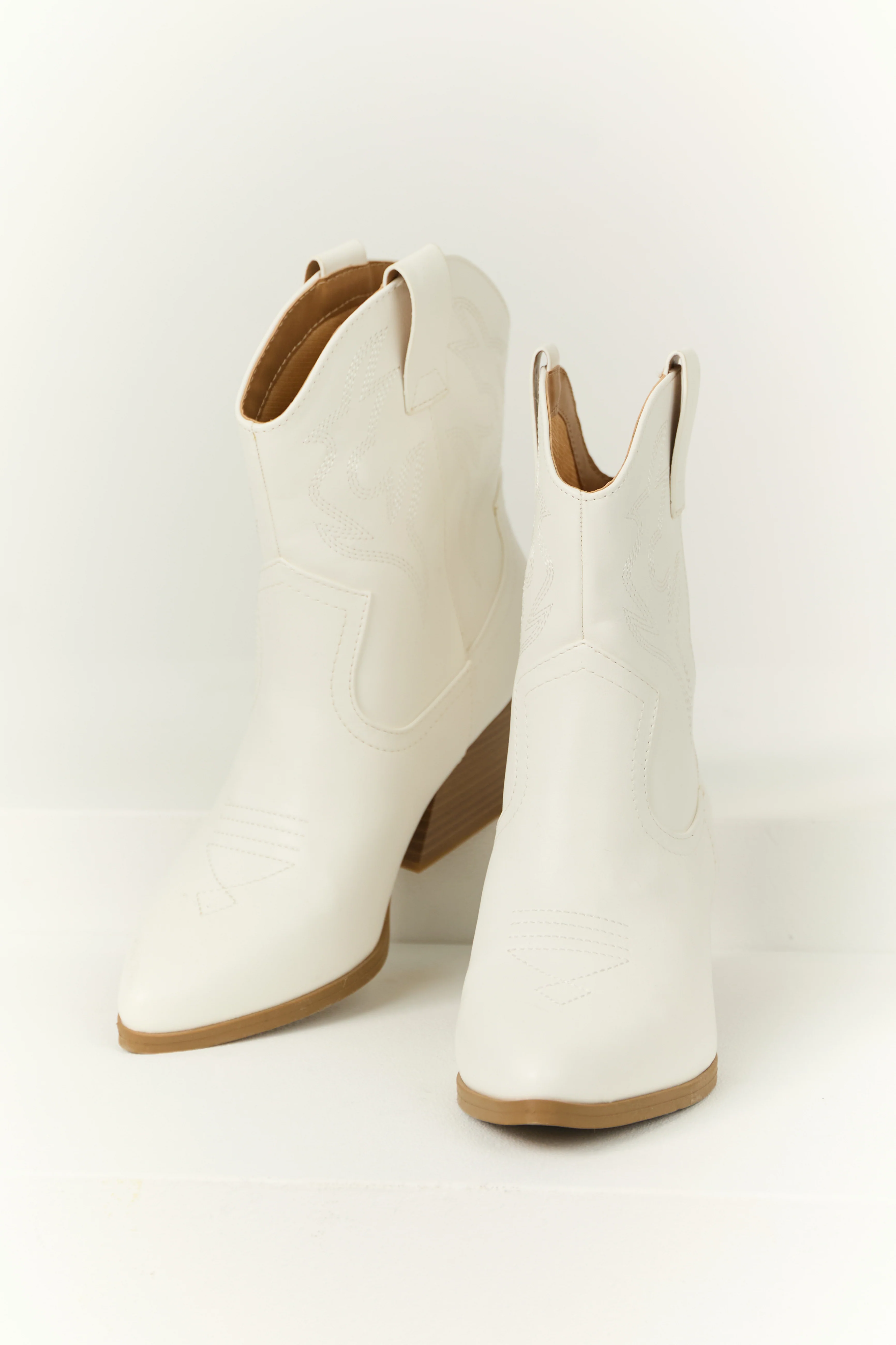 White Western Stitching Detail Ankle Booties - LD SALE