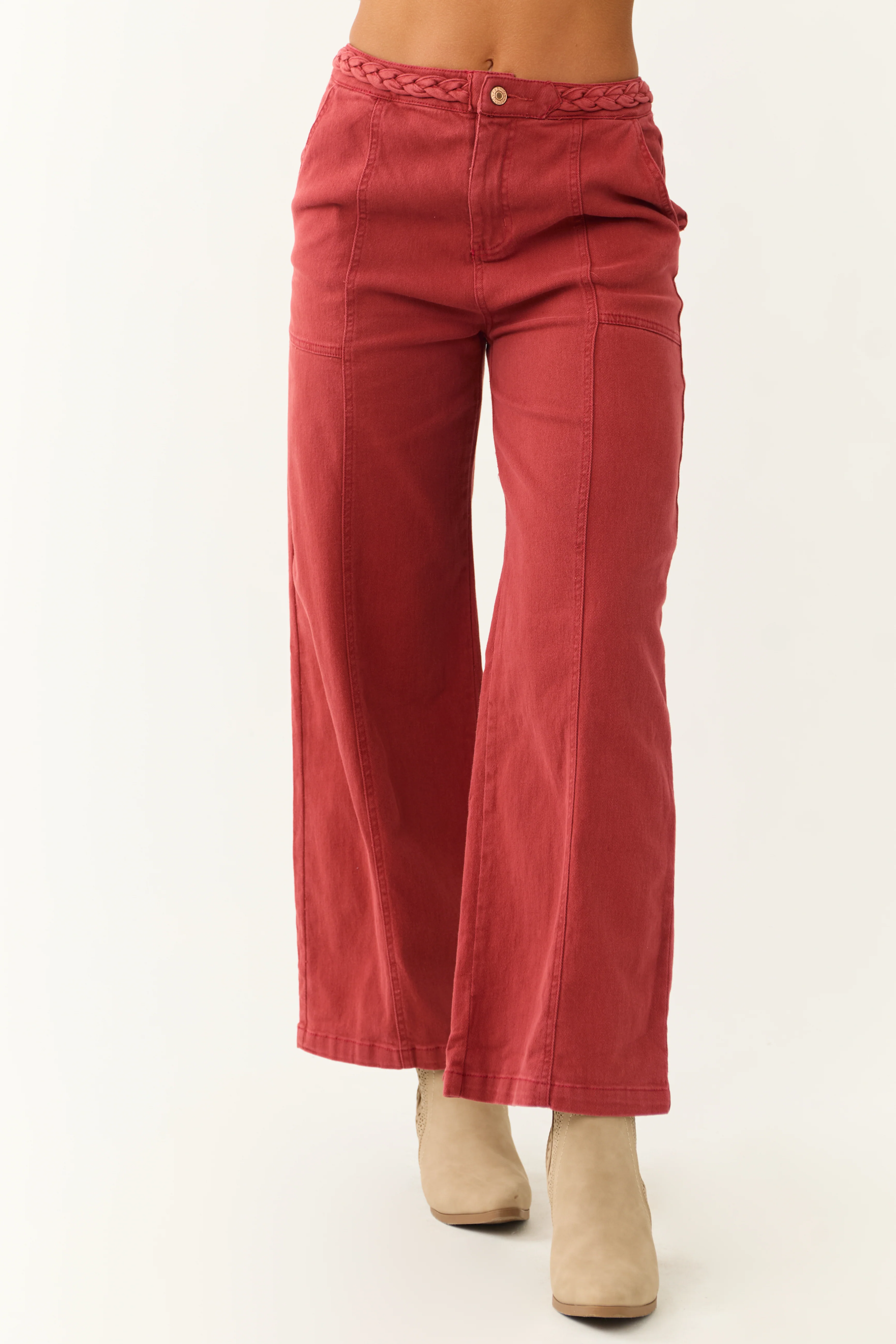 Faded Sangria Wide Leg Cropped Pants - LD SALE
