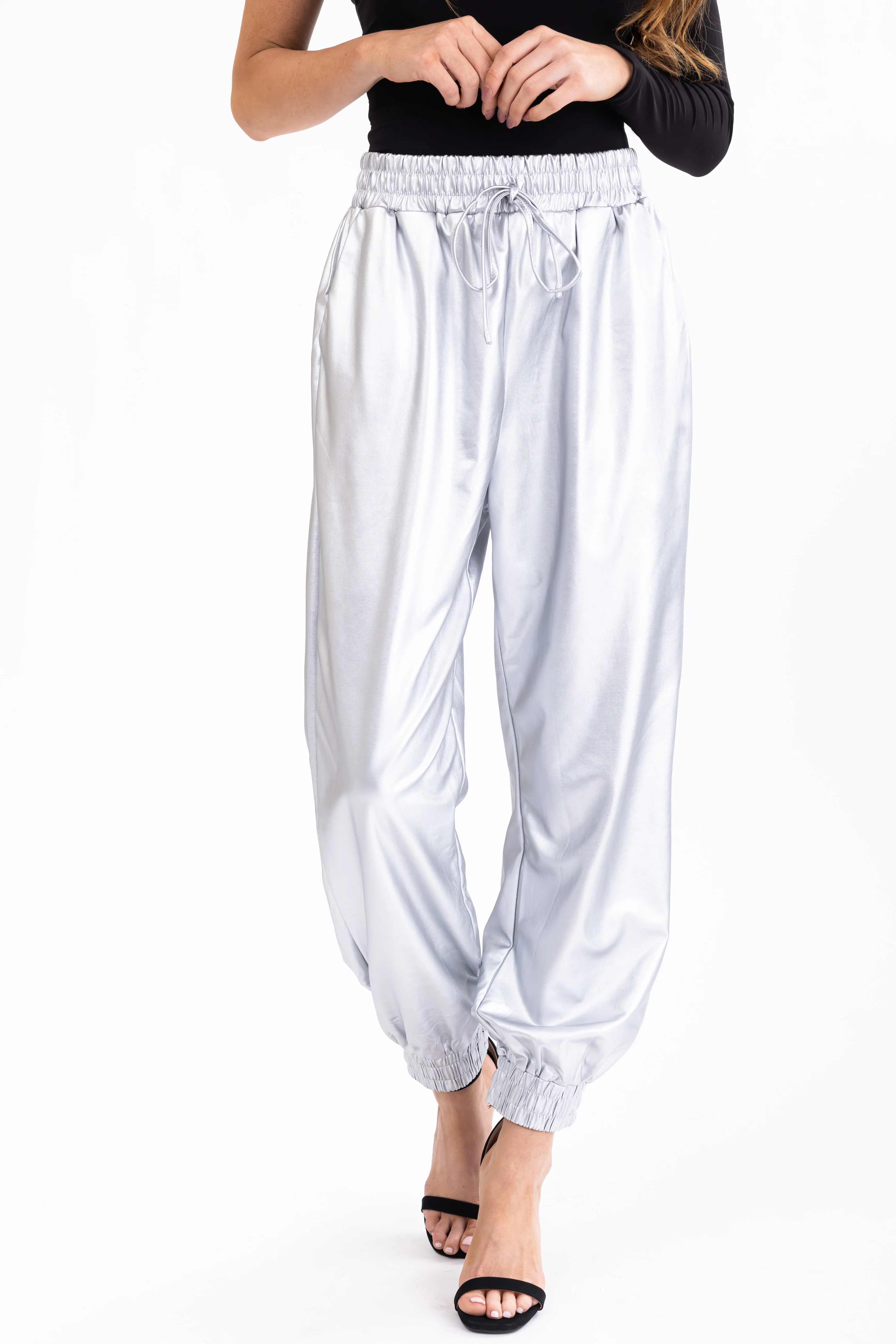 She+Sky Silver Metallic Knit Joggers - LD SALE