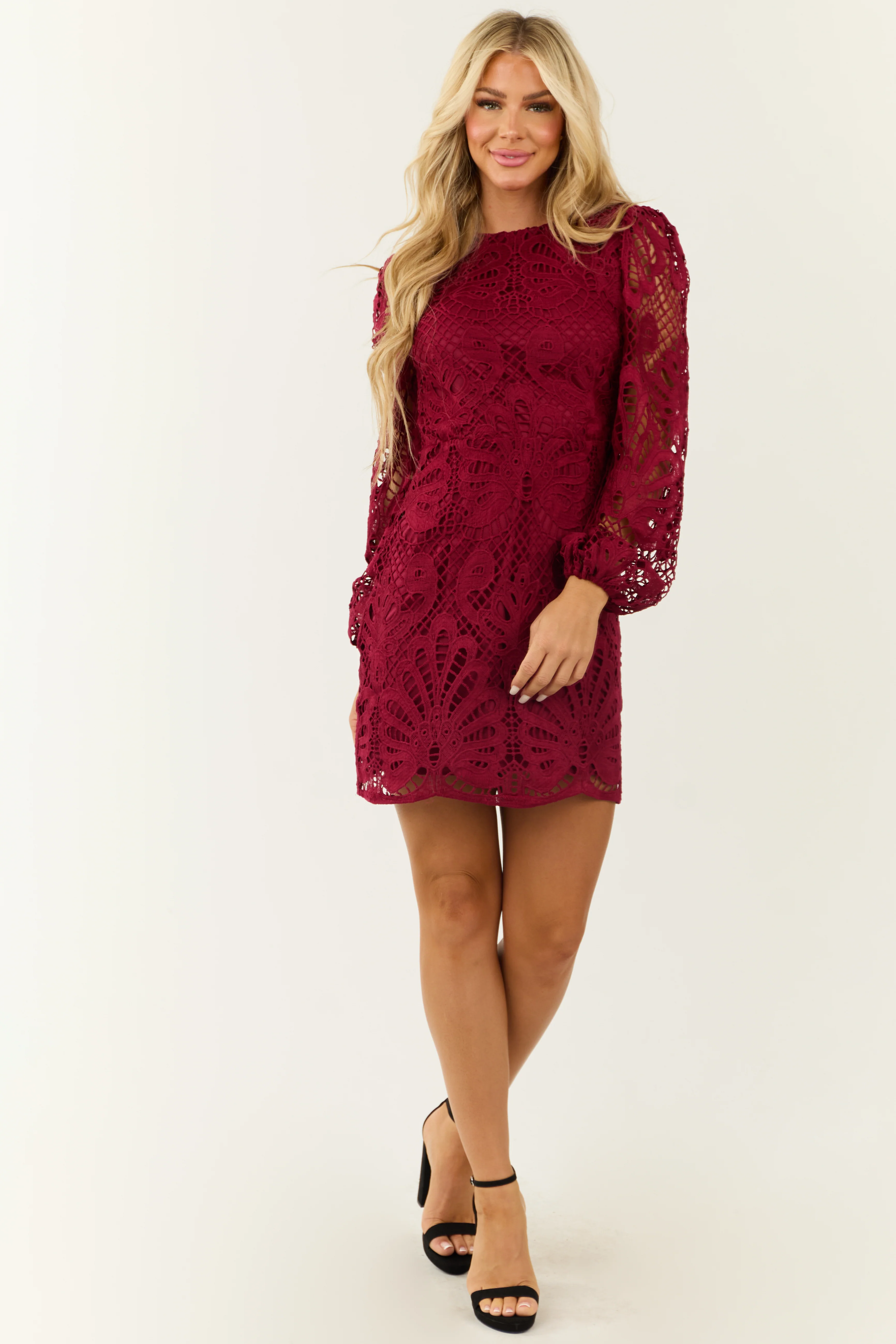 Flying Tomato Wine Lace Open Back Mini Dress - LD SALE