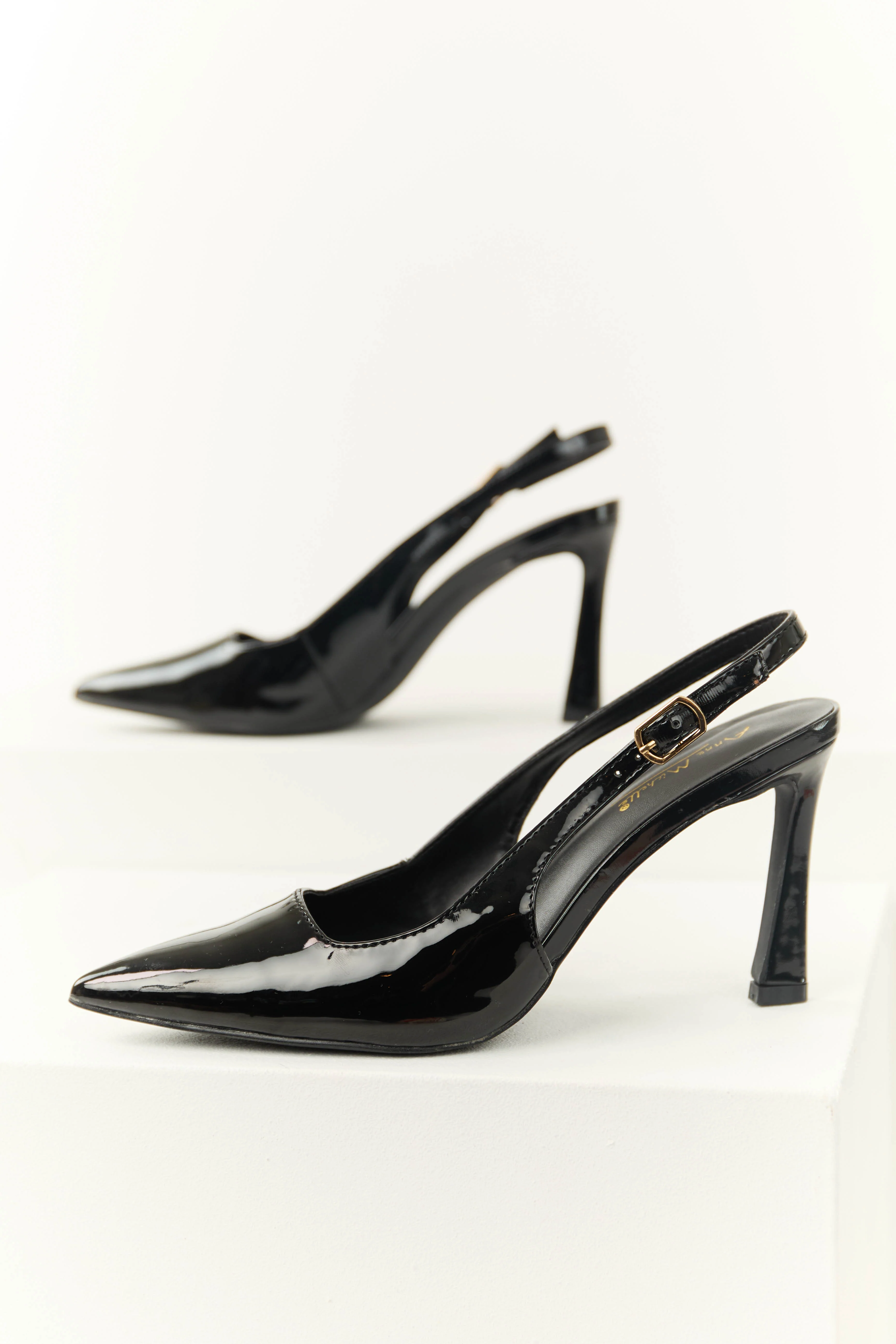 Black Pointed Toe Slingback Heels - LD SALE