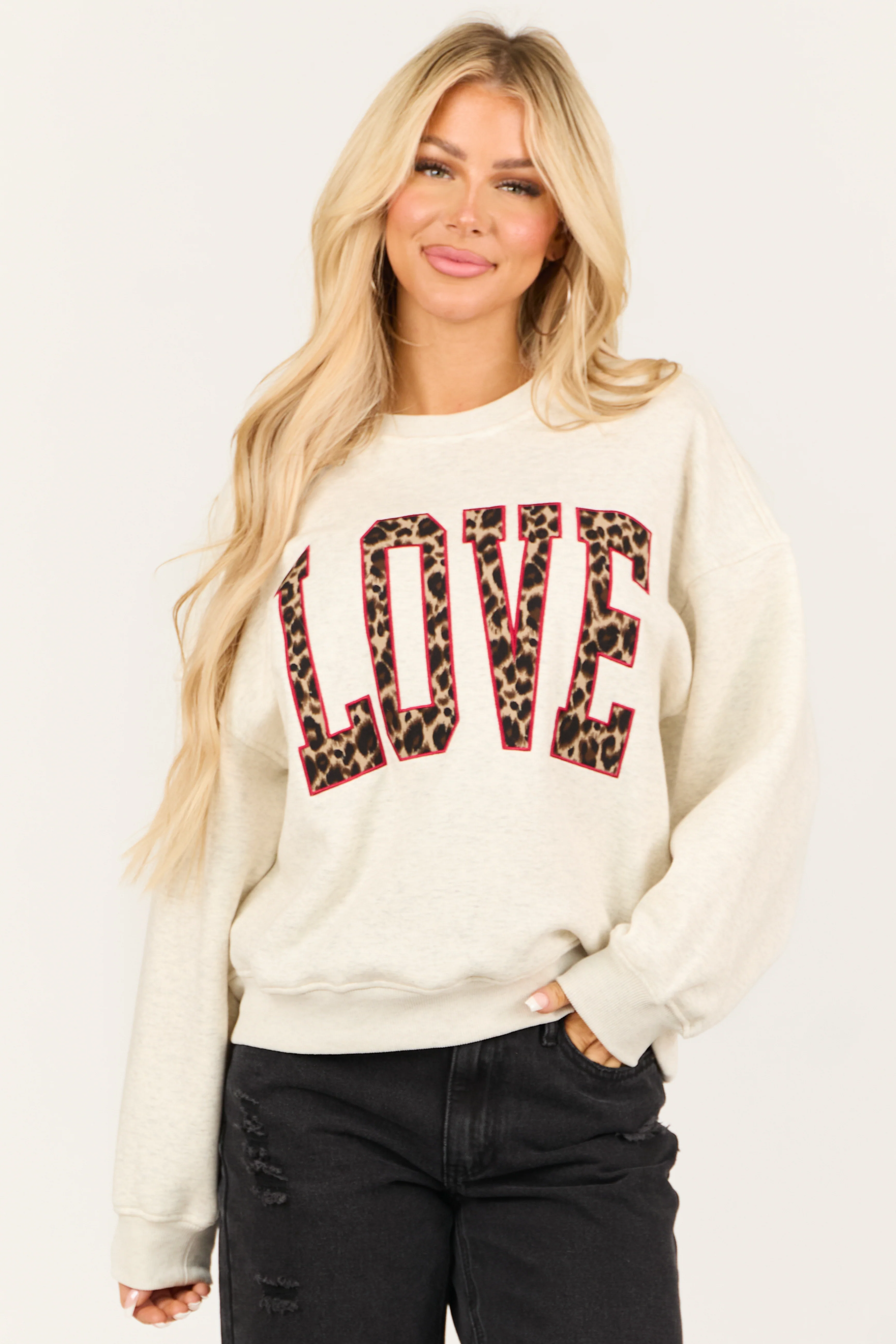 Pewter Grey 'Love' Leopard Graphic Sweatshirt - LD SALE