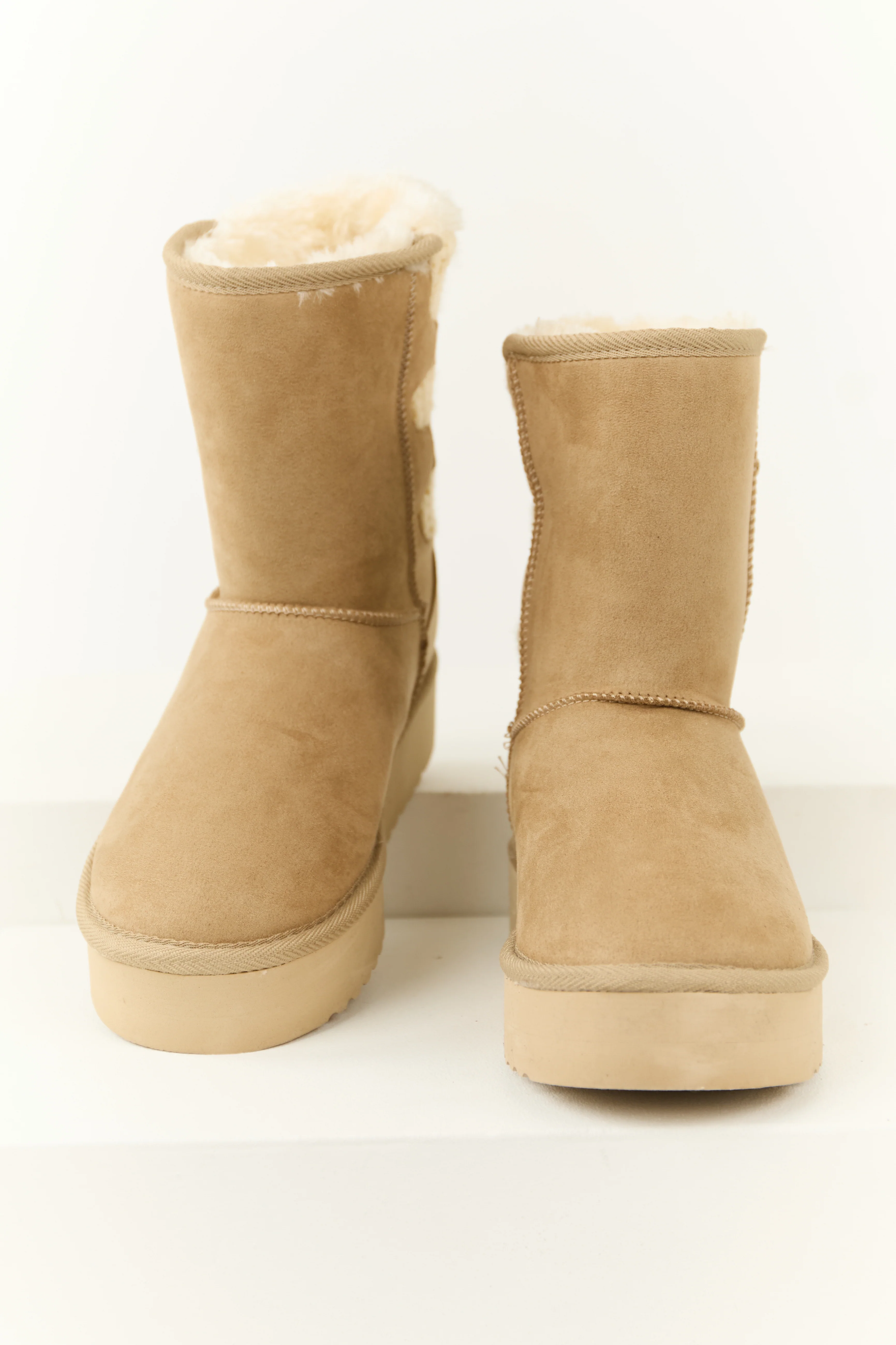 Khaki Faux Fur Lined Boot with Double Buckle - LD SALE