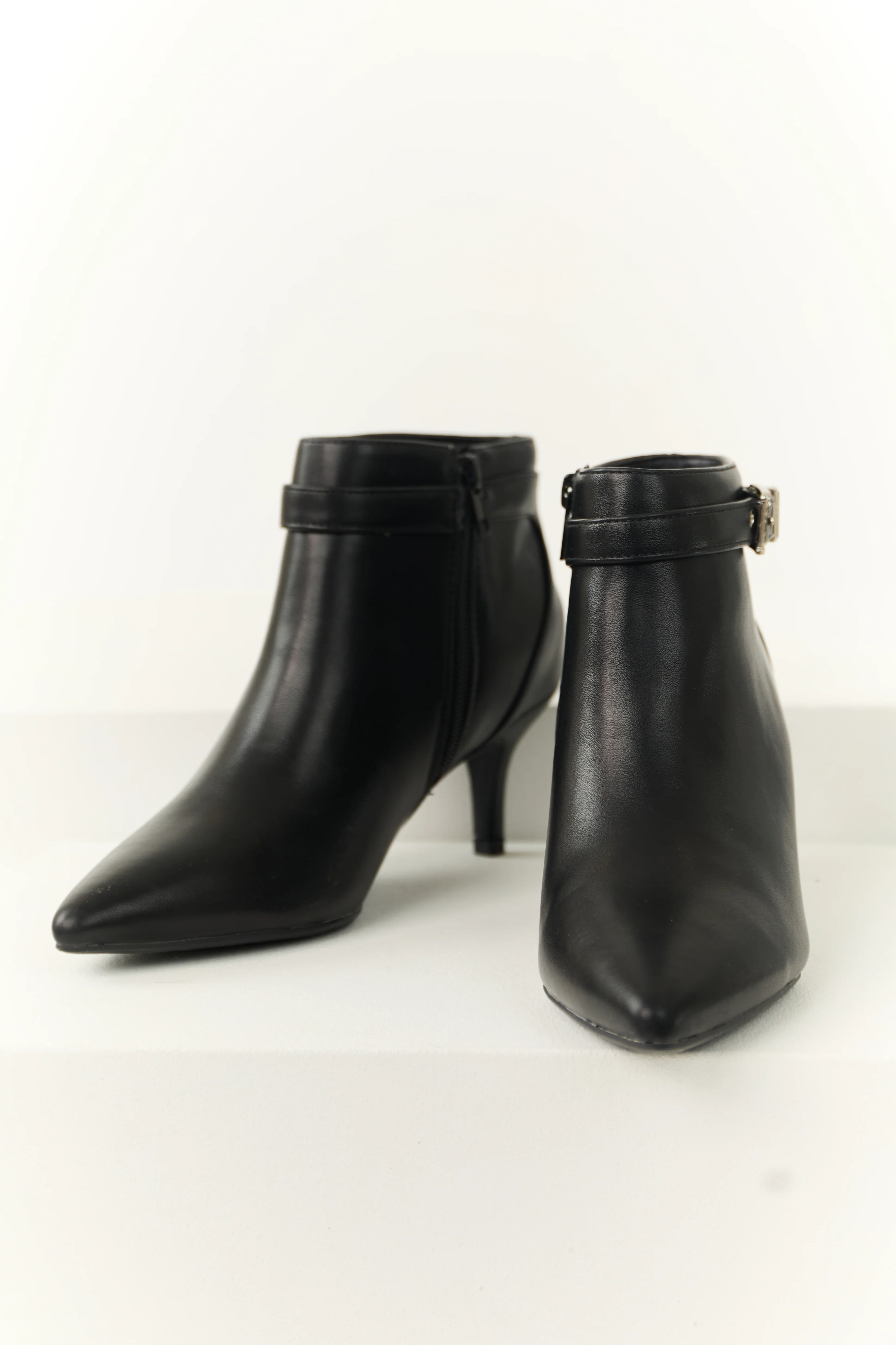 Black Stiletto Ankle Booties with Silver Buckle - LD SALE