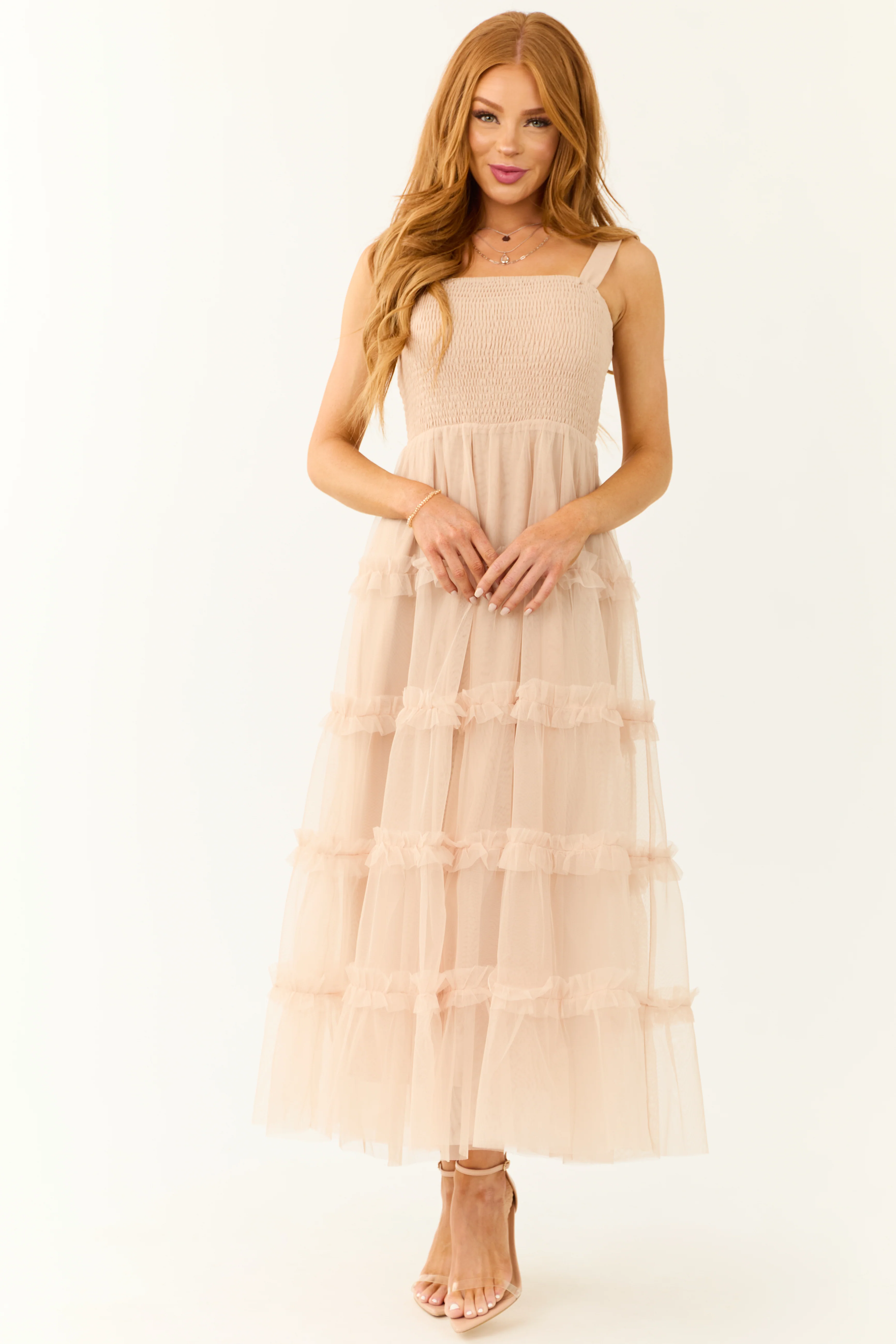 Nude Sleeveless Ruffle Tiered Maxi Dress - LD SALE