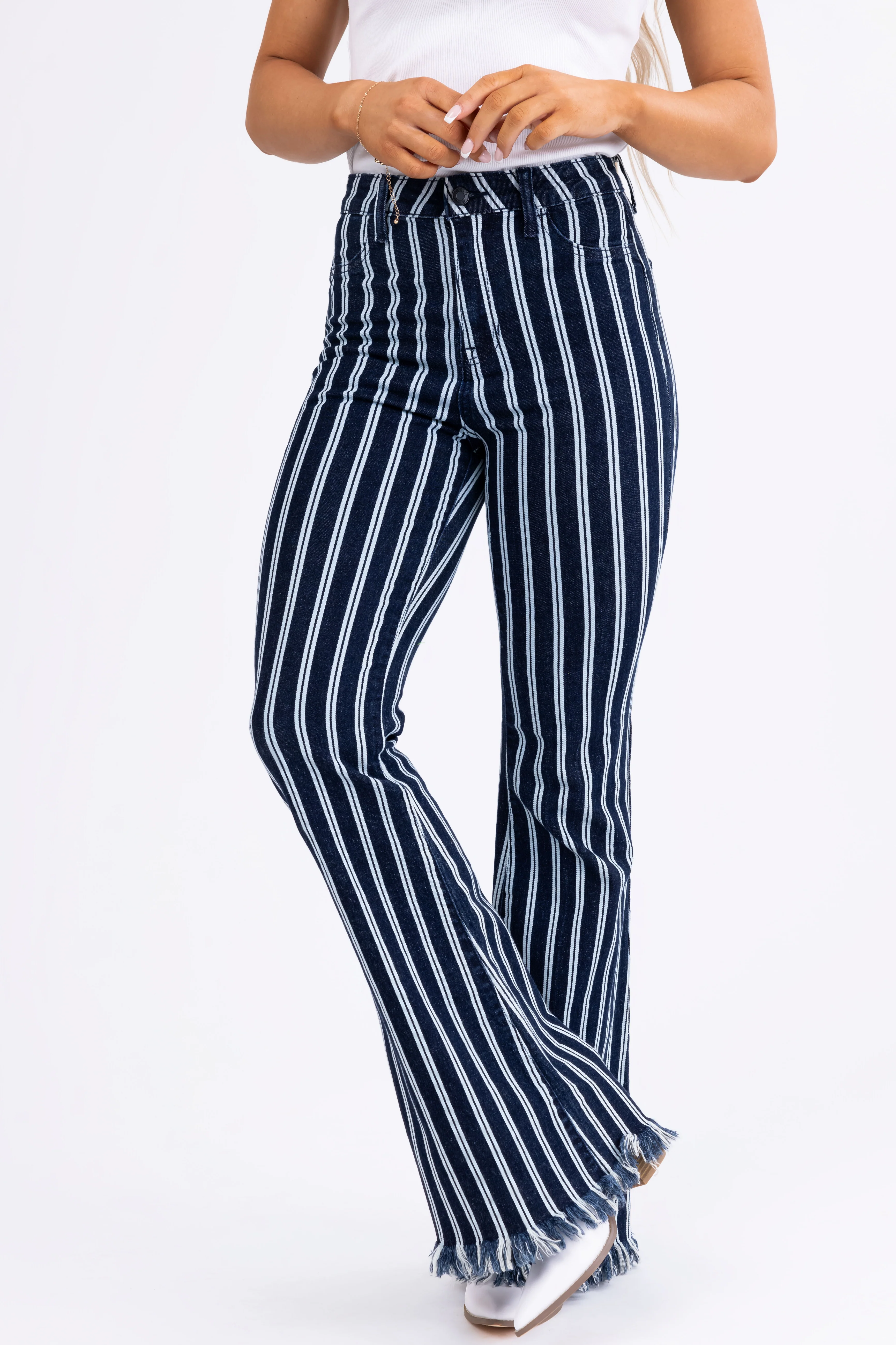 Cello High Rise Striped Super Flare Jeans - LD SALE