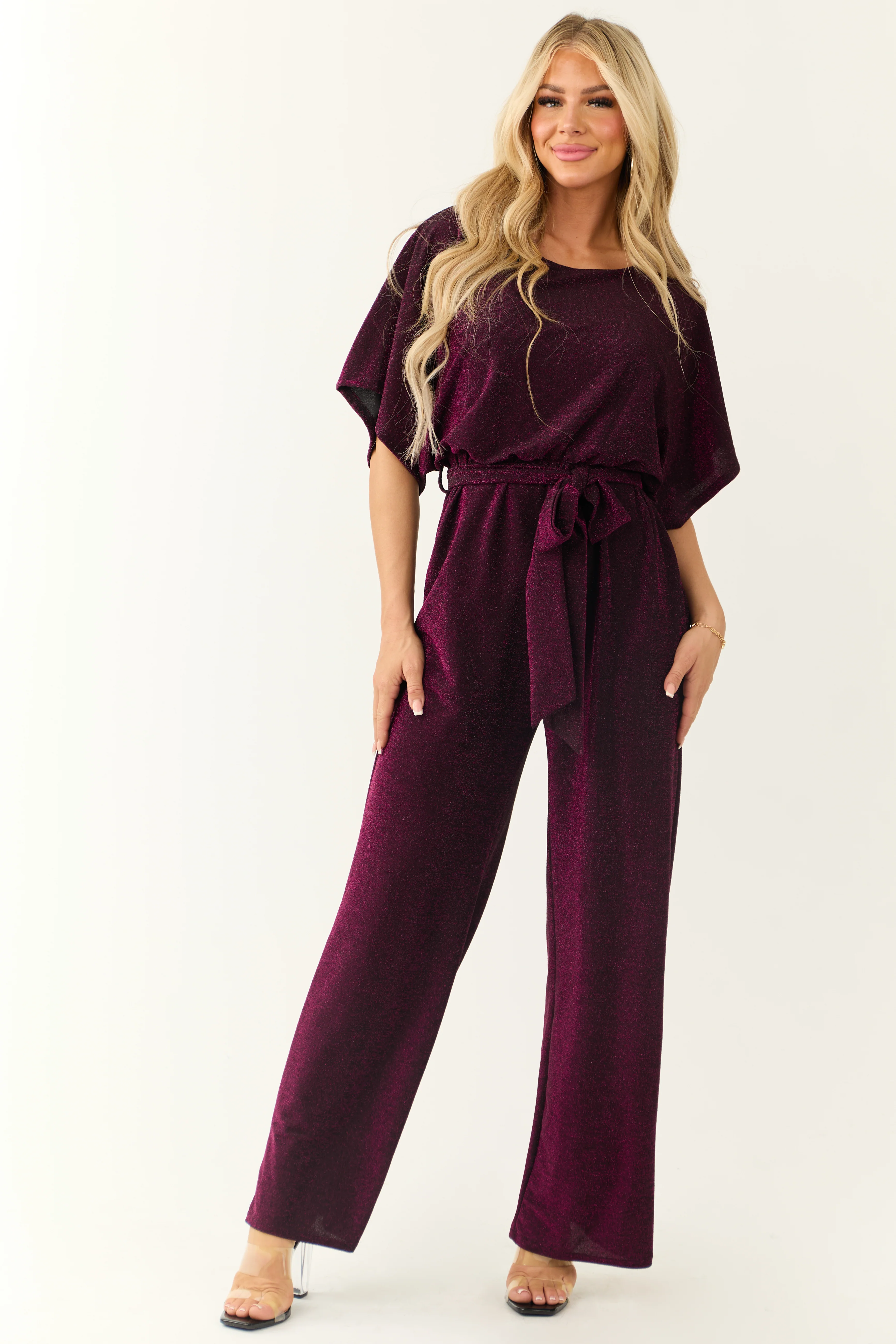 Plum Glitter Waist Tied Jumpsuit - LD SALE