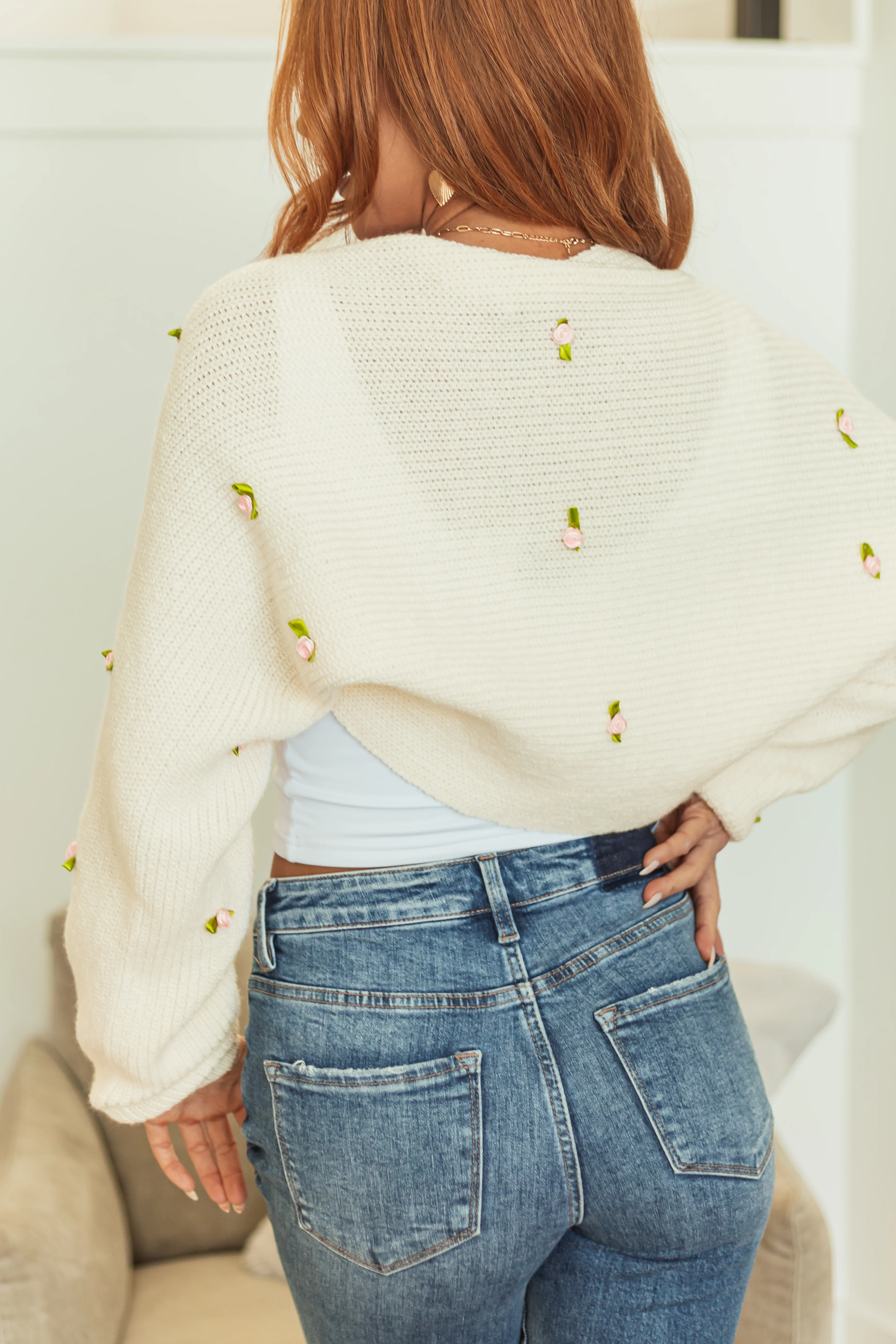 Cream Rosette Detail Bolero Shrug Cardigan - LD SALE