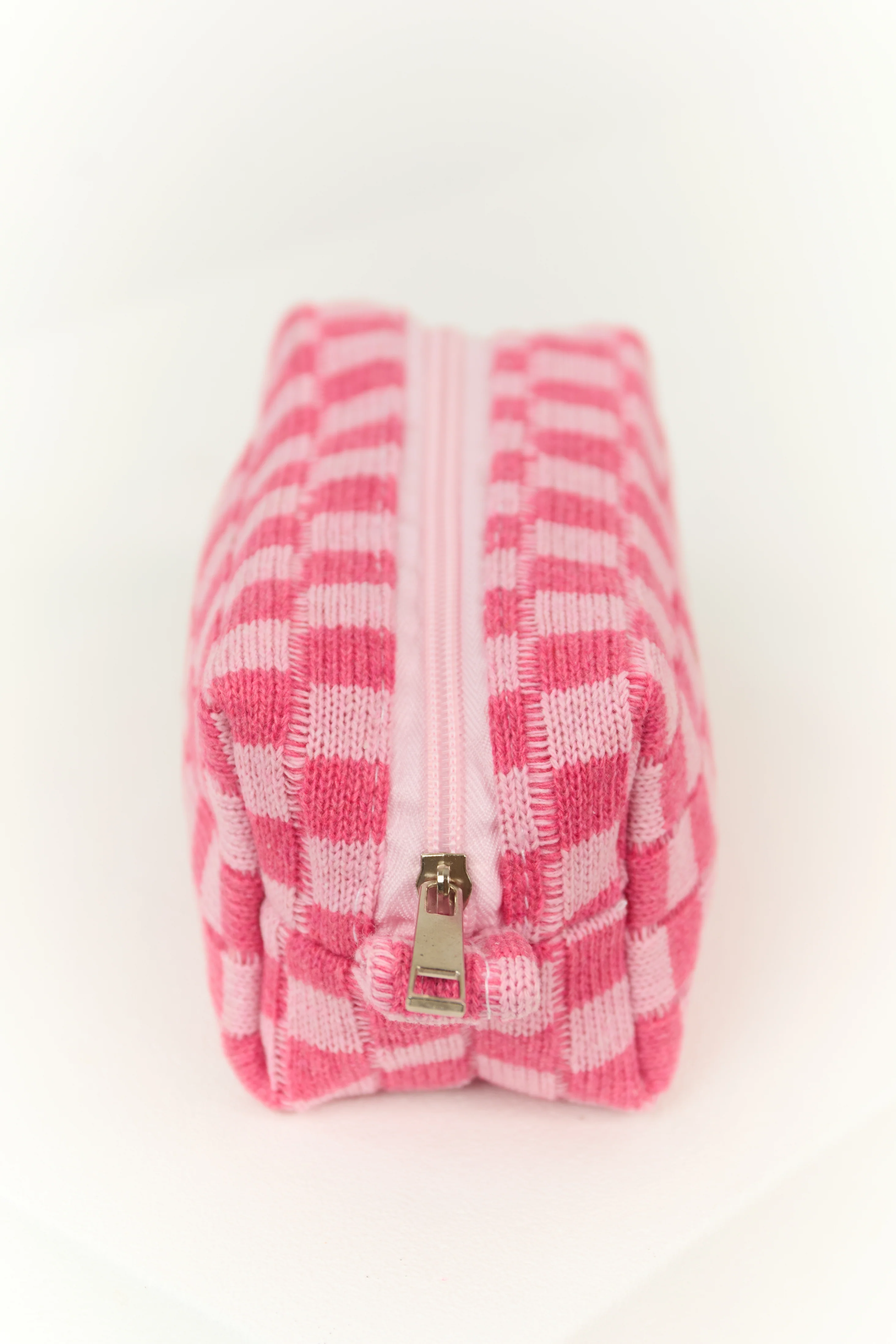 Baby Pink and Raspberry Checkered Makeup Bag - LD SALE