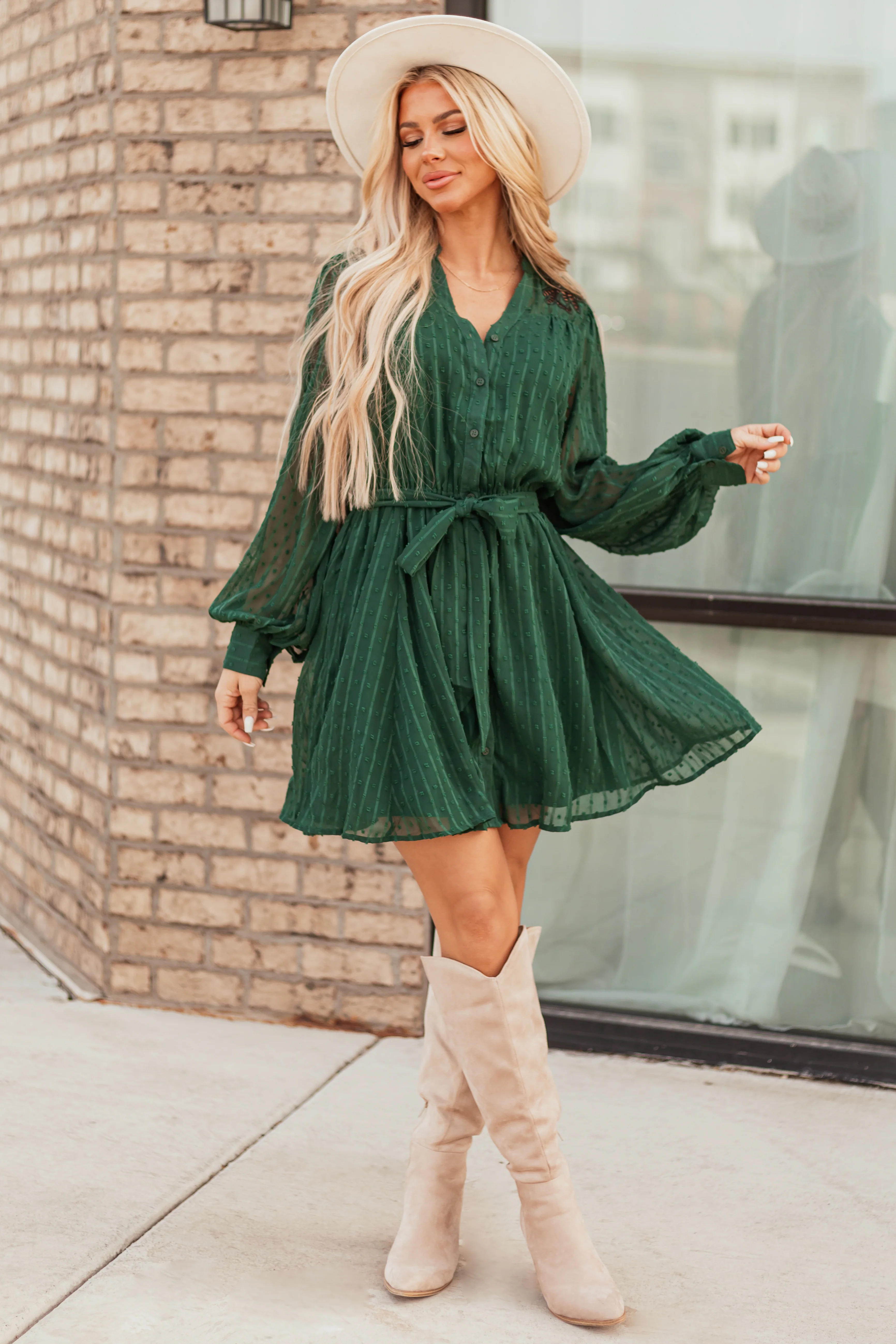 Flying Tomato Forest Green Textured Short Dress - LD SALE