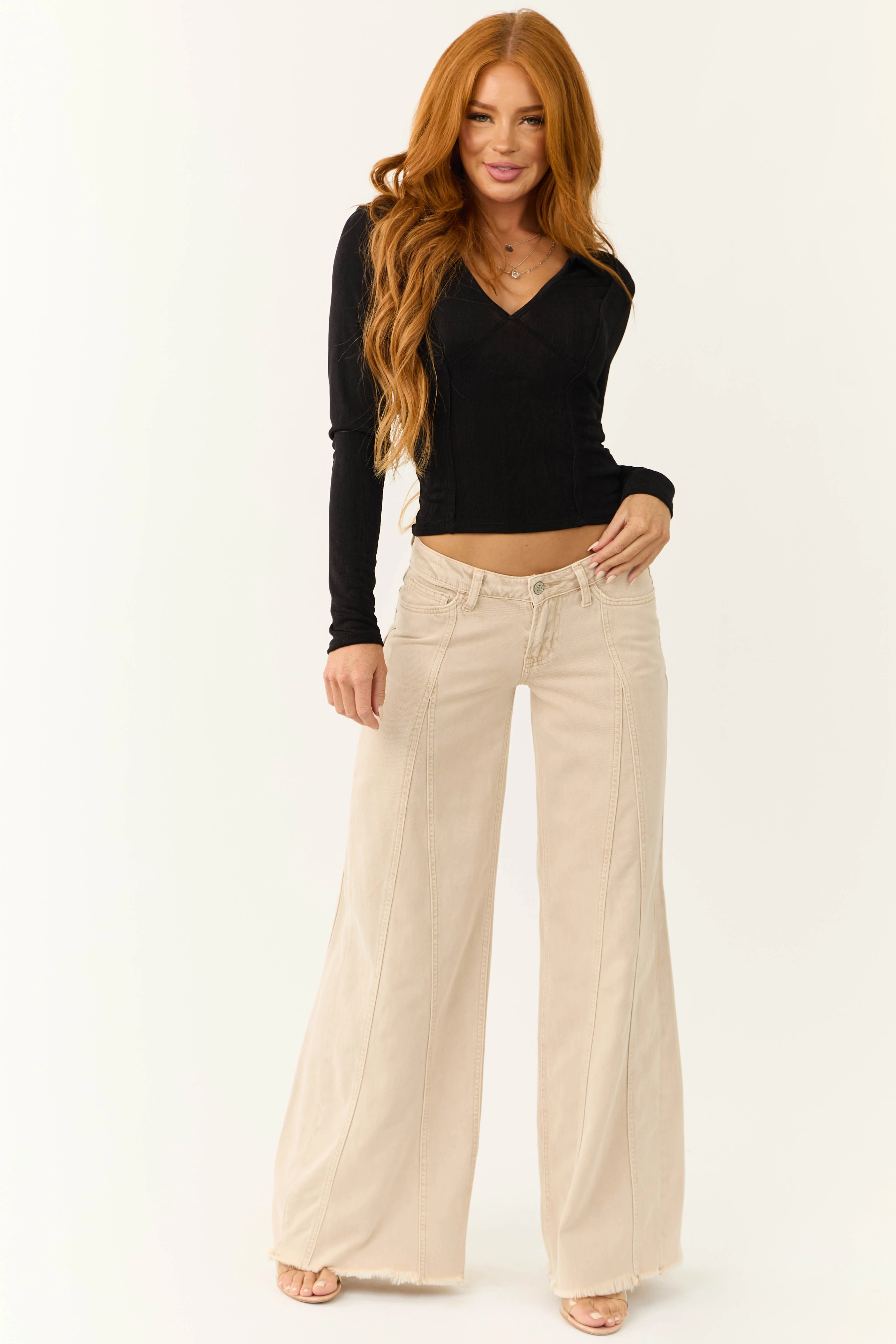 Black Collared Babydoll Shimmery Knit Top - LD SALE