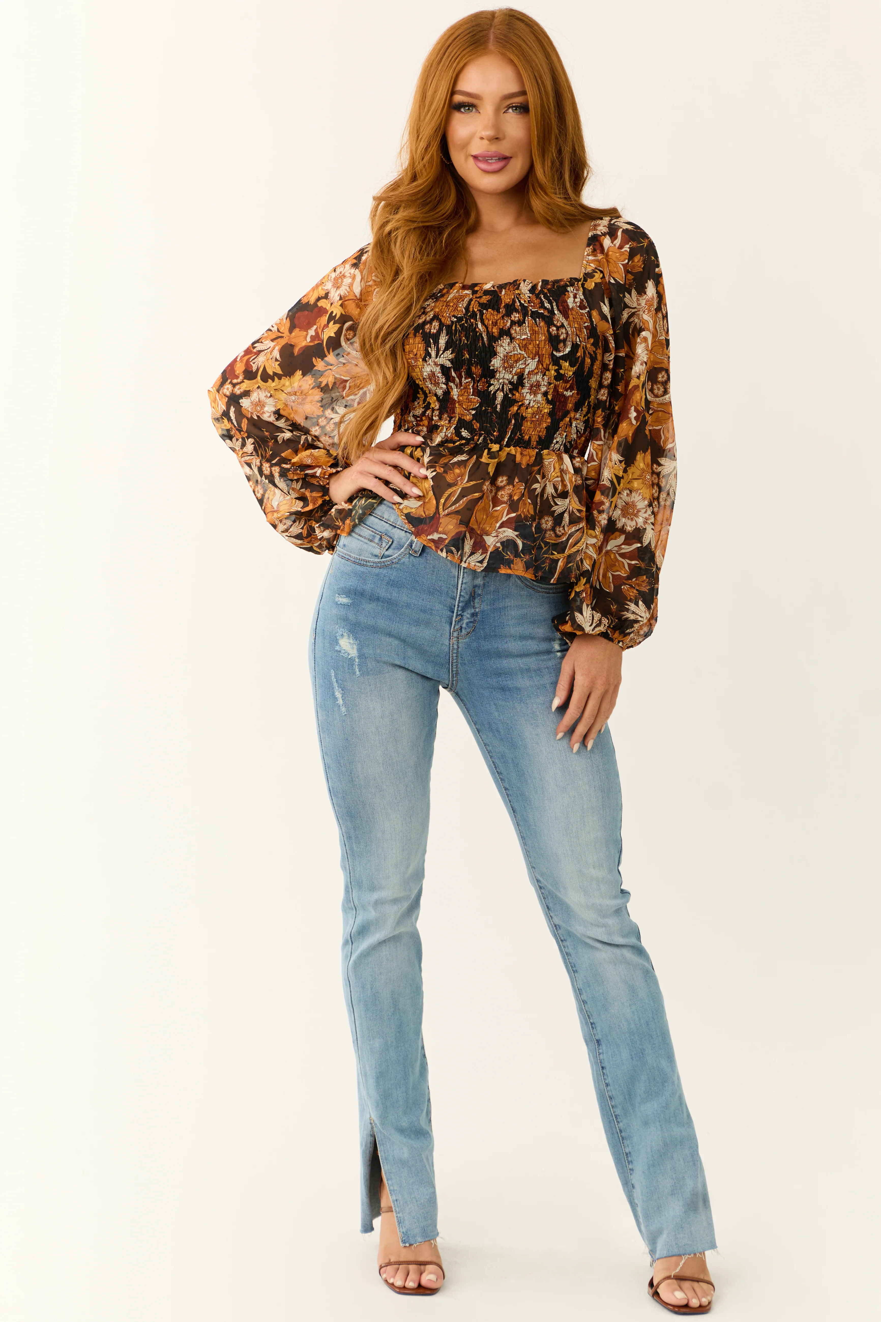Flying Tomato Black Floral Print Smocked Top - LD SALE
