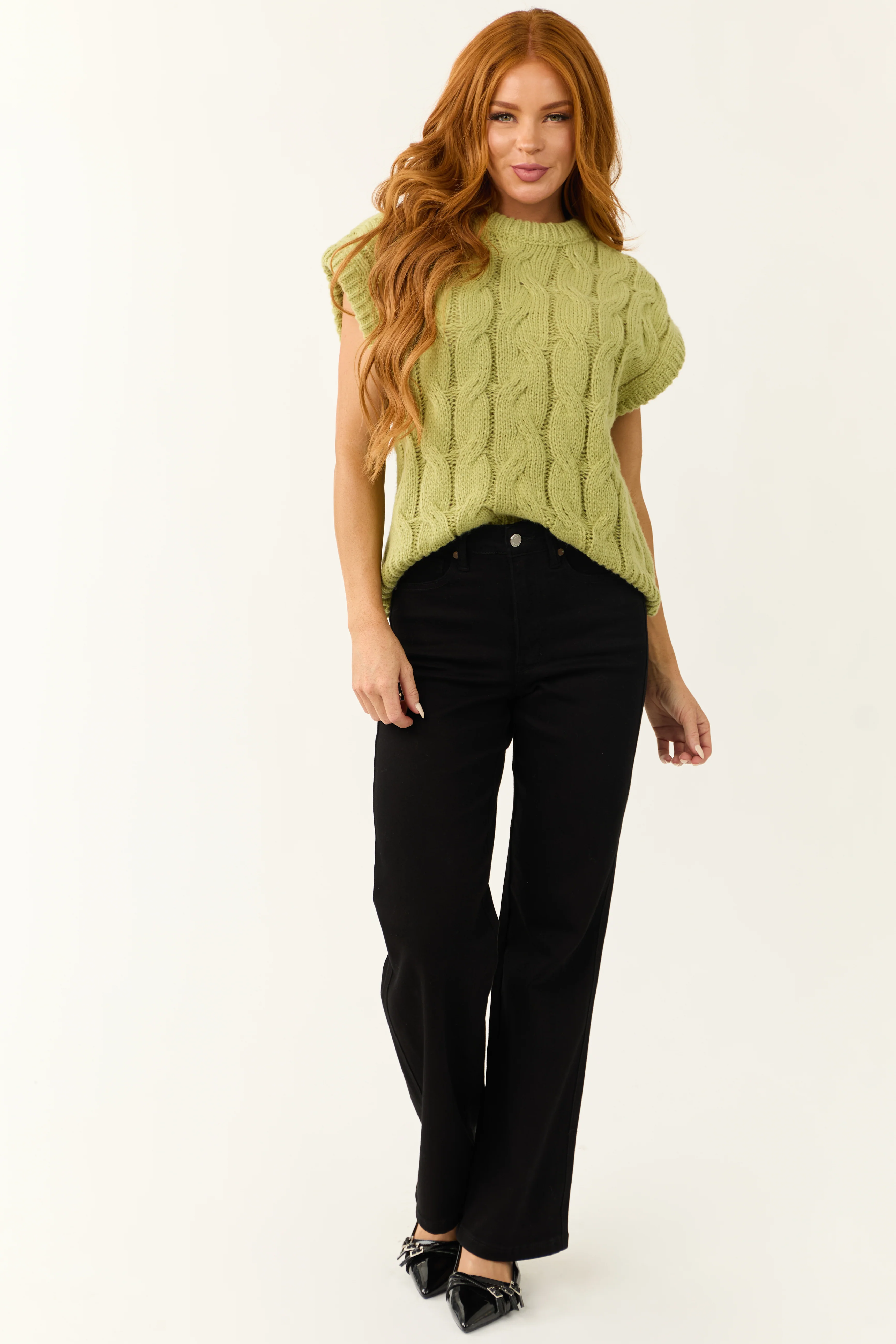 Pistachio Cable Knit Sweater Vest - LD SALE
