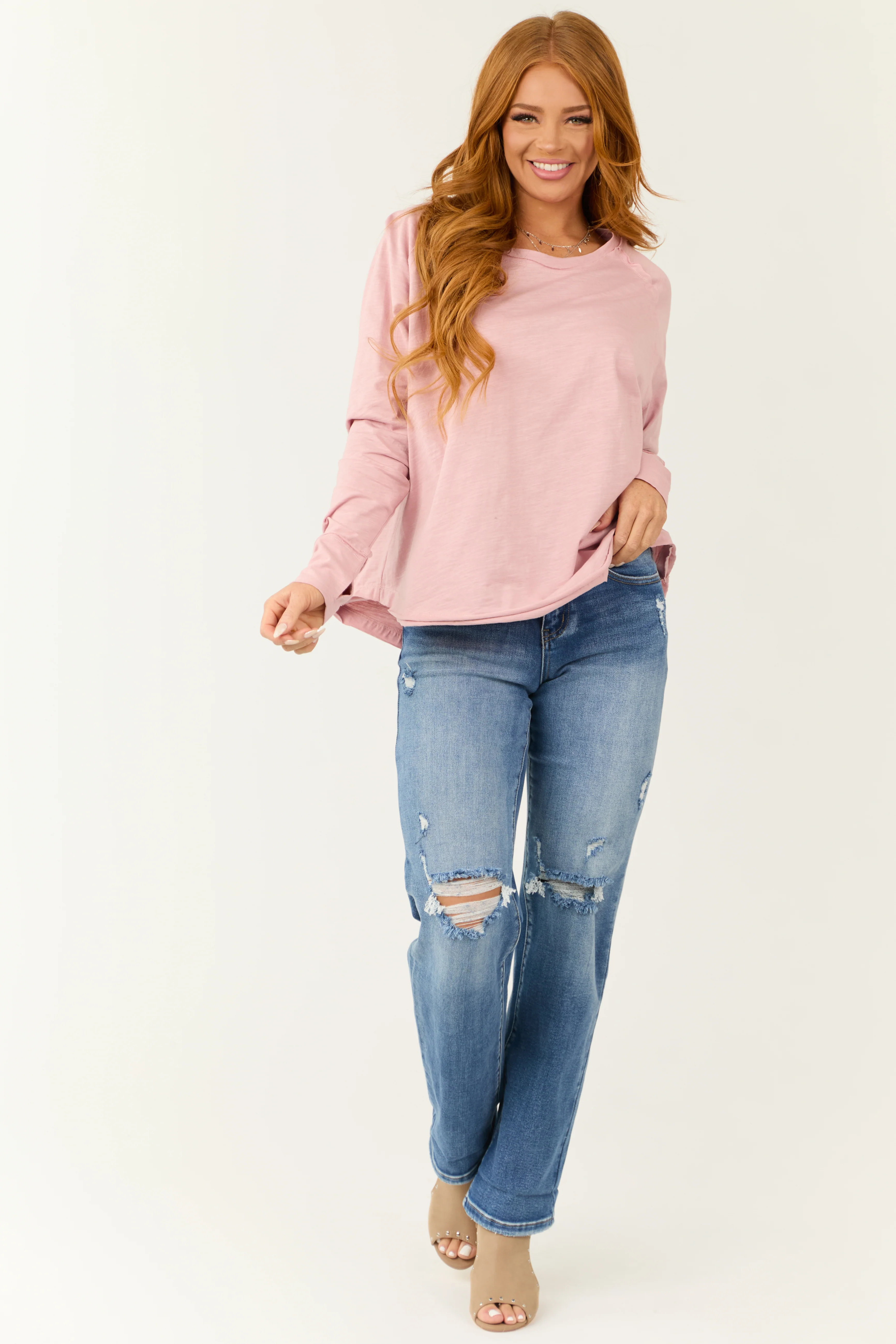 Cherry Blossom Round Neck Long Sleeve Top - LD SALE
