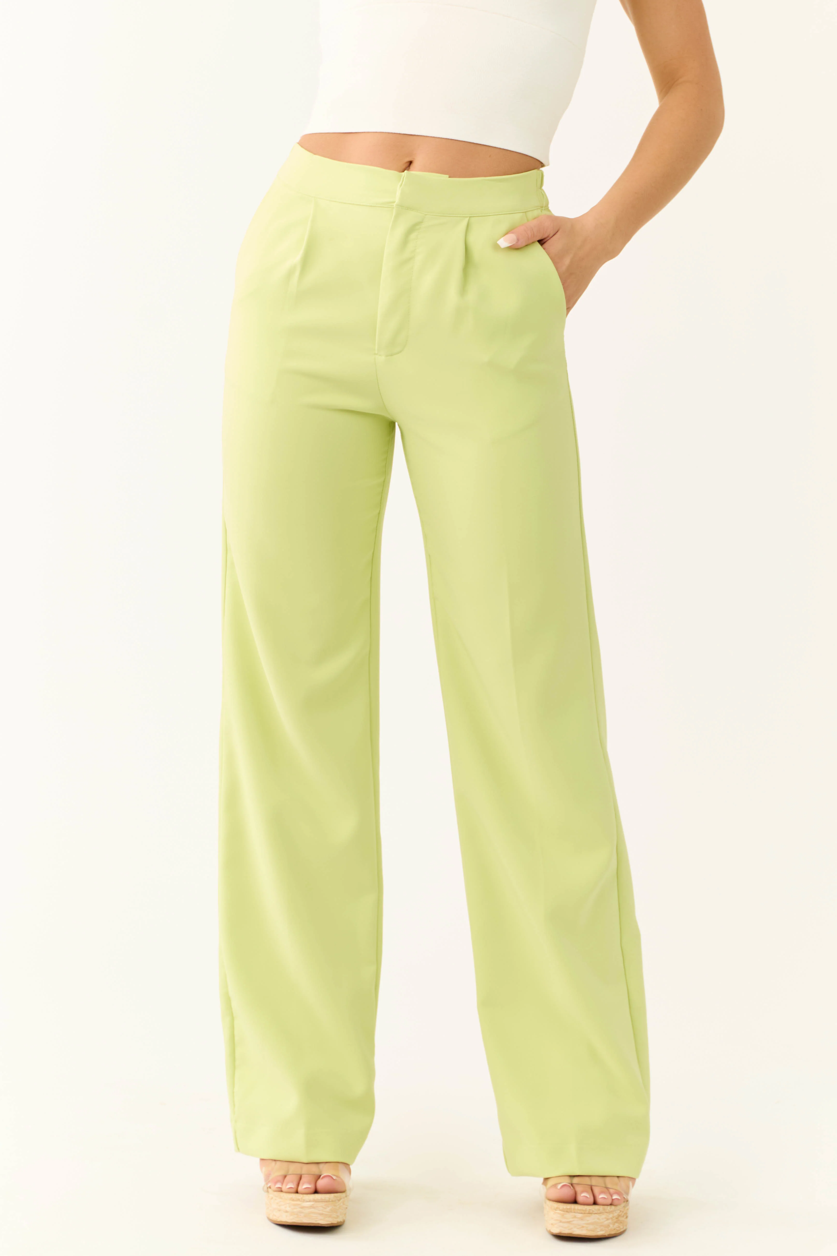 Key Lime Wide Leg Elastic Waist Woven Pants - LD SALE