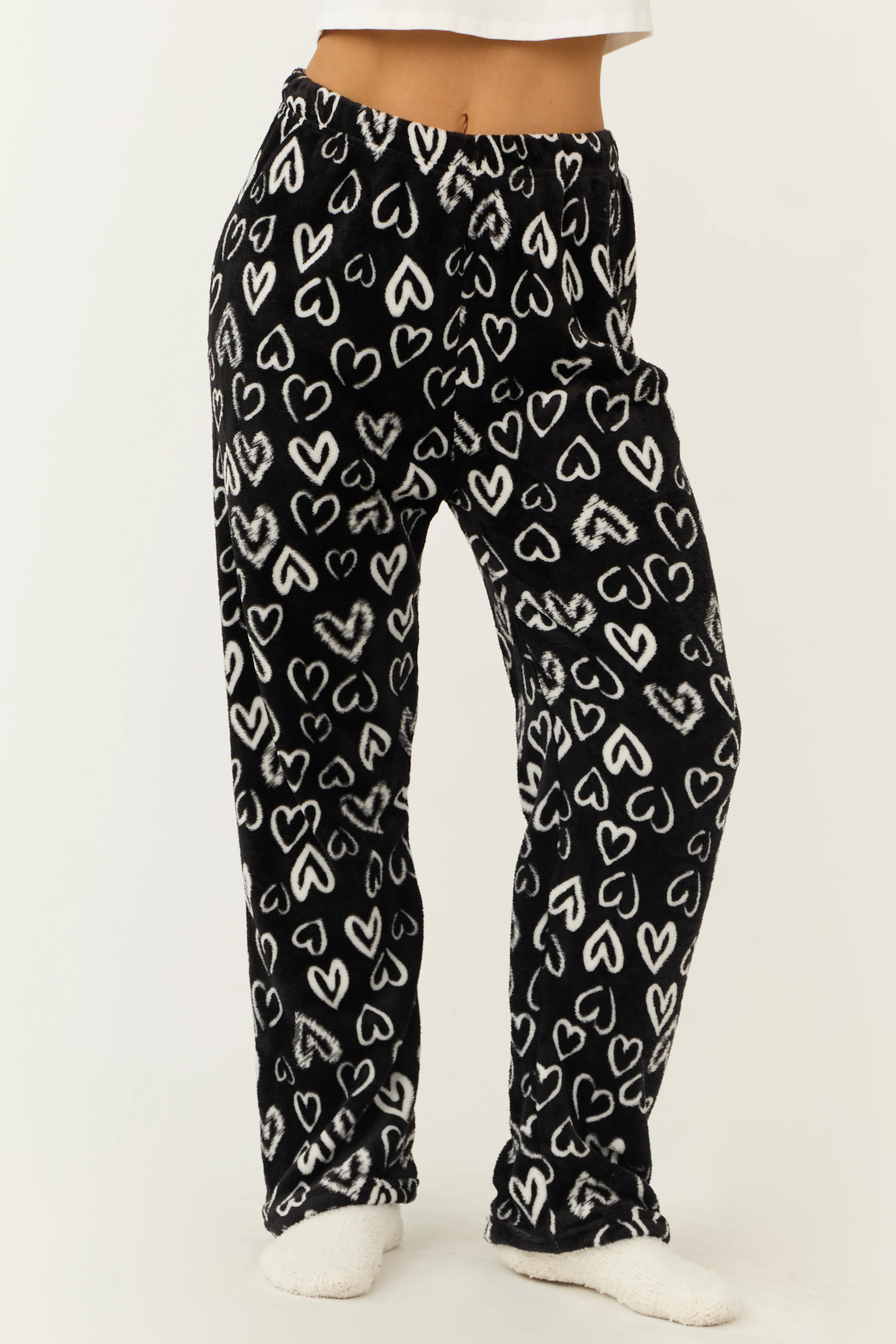 Black and White Heart Fleece Pajama Pants - LD SALE