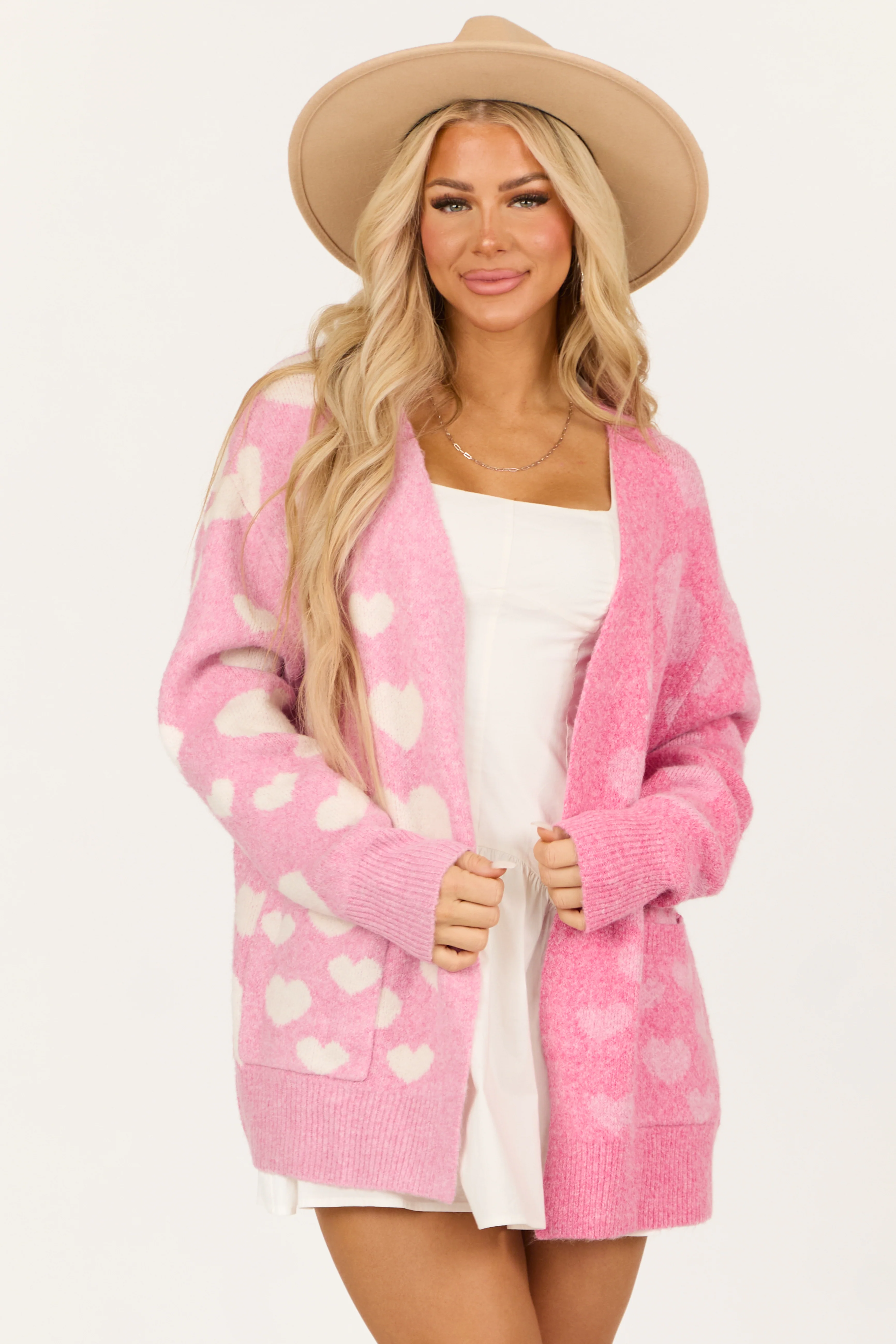 Baby Pink and Bubblegum Colorblock Heart Cardigan - LD SALE