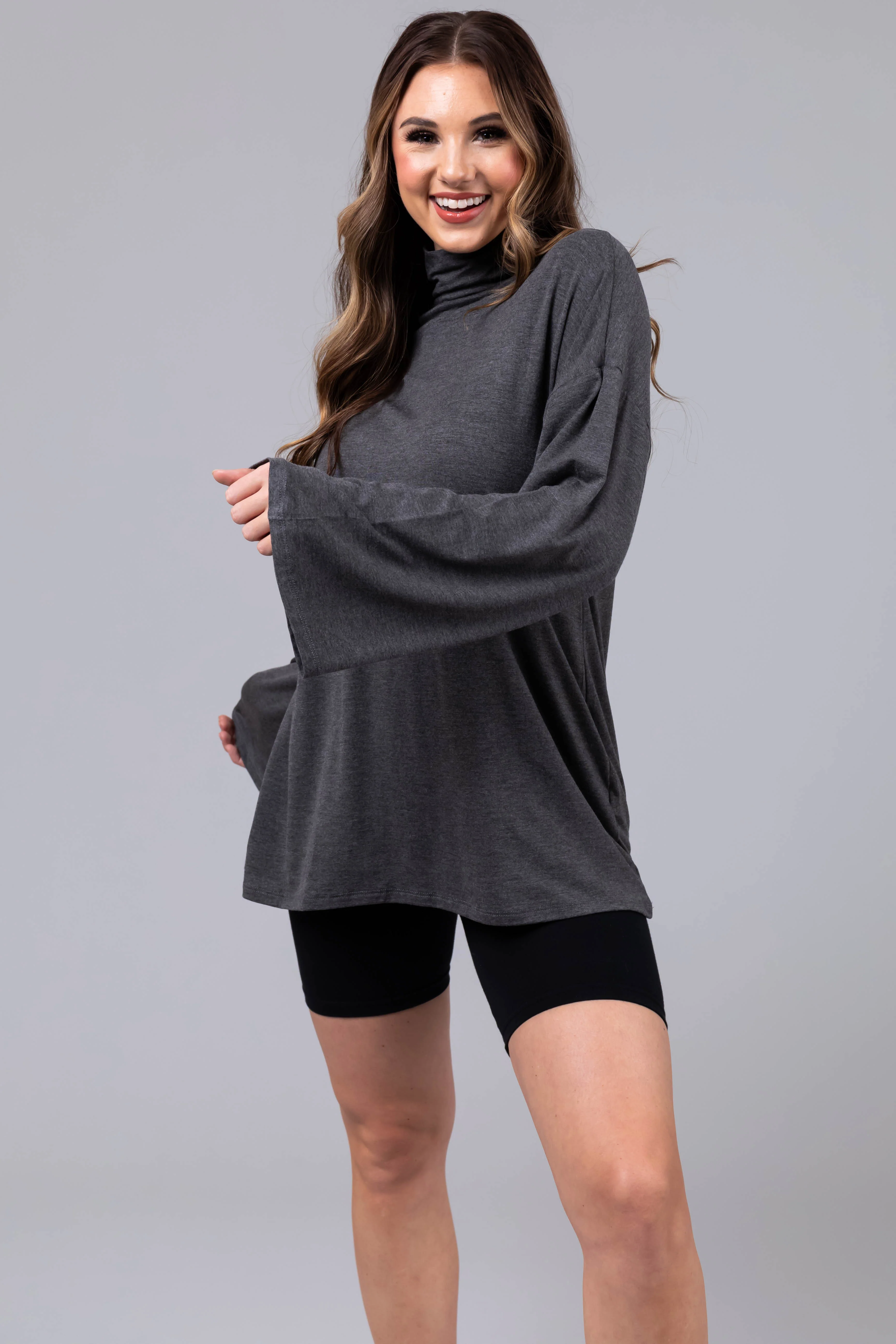 Graphite Long Sleeve Mock Neck Tunic Top - LD SALE