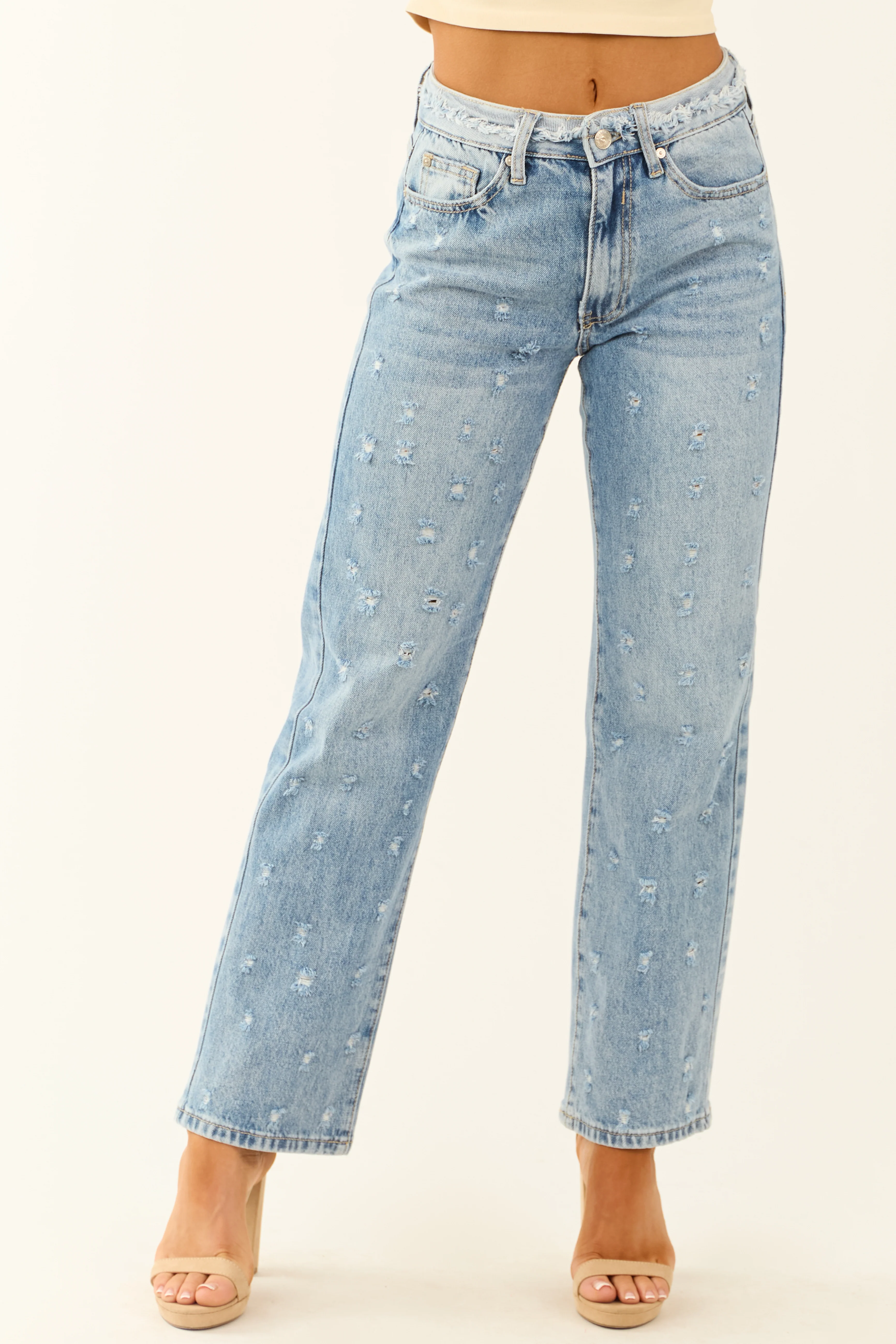 Special A Medium Wash Distressed Straight Leg Jeans - LD SALE