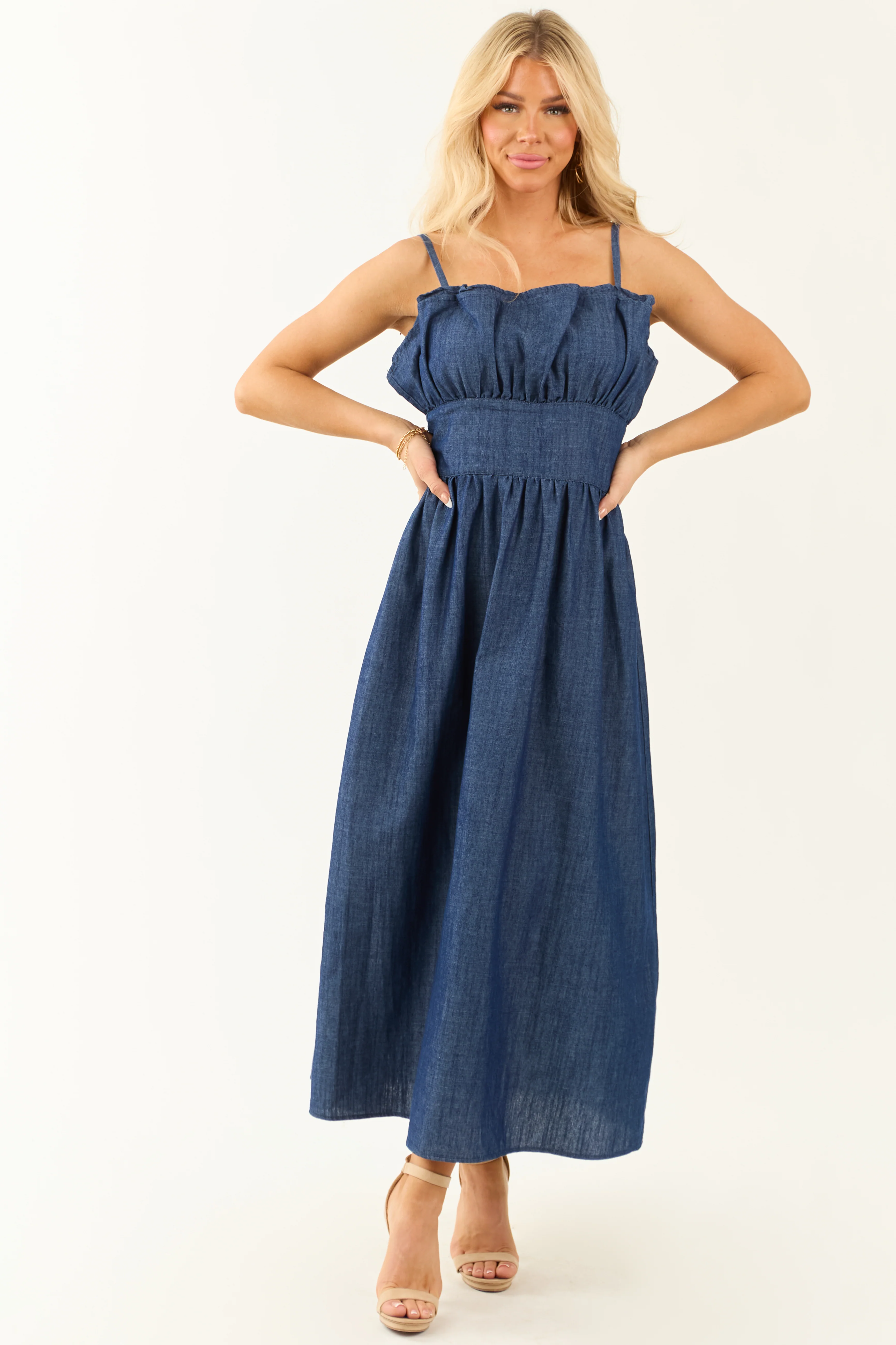 Dark Wash Denim Sleeveless Maxi Dress - LD SALE