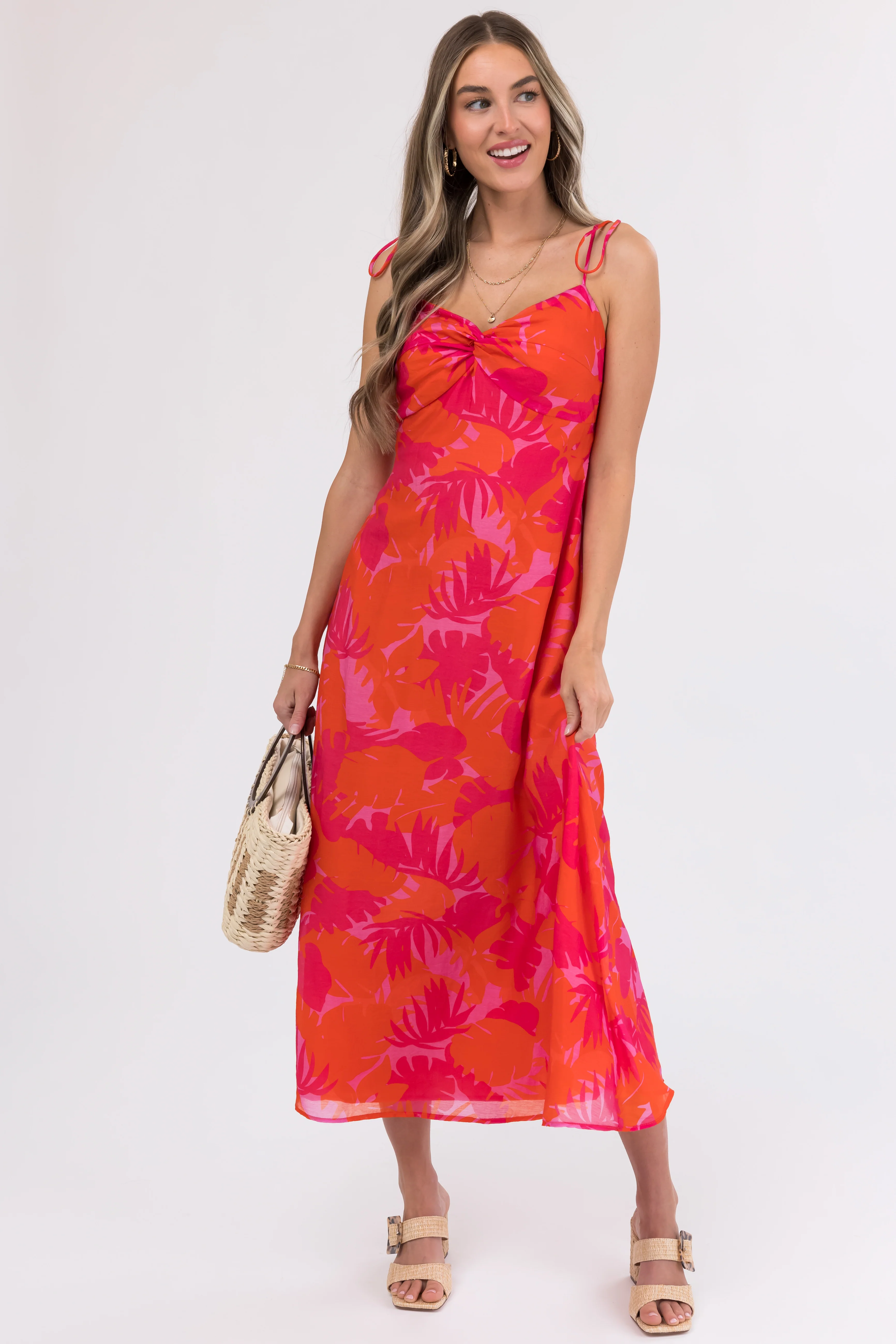 Raspberry Leaf Print Sleeveless Maxi Dress - LD SALE
