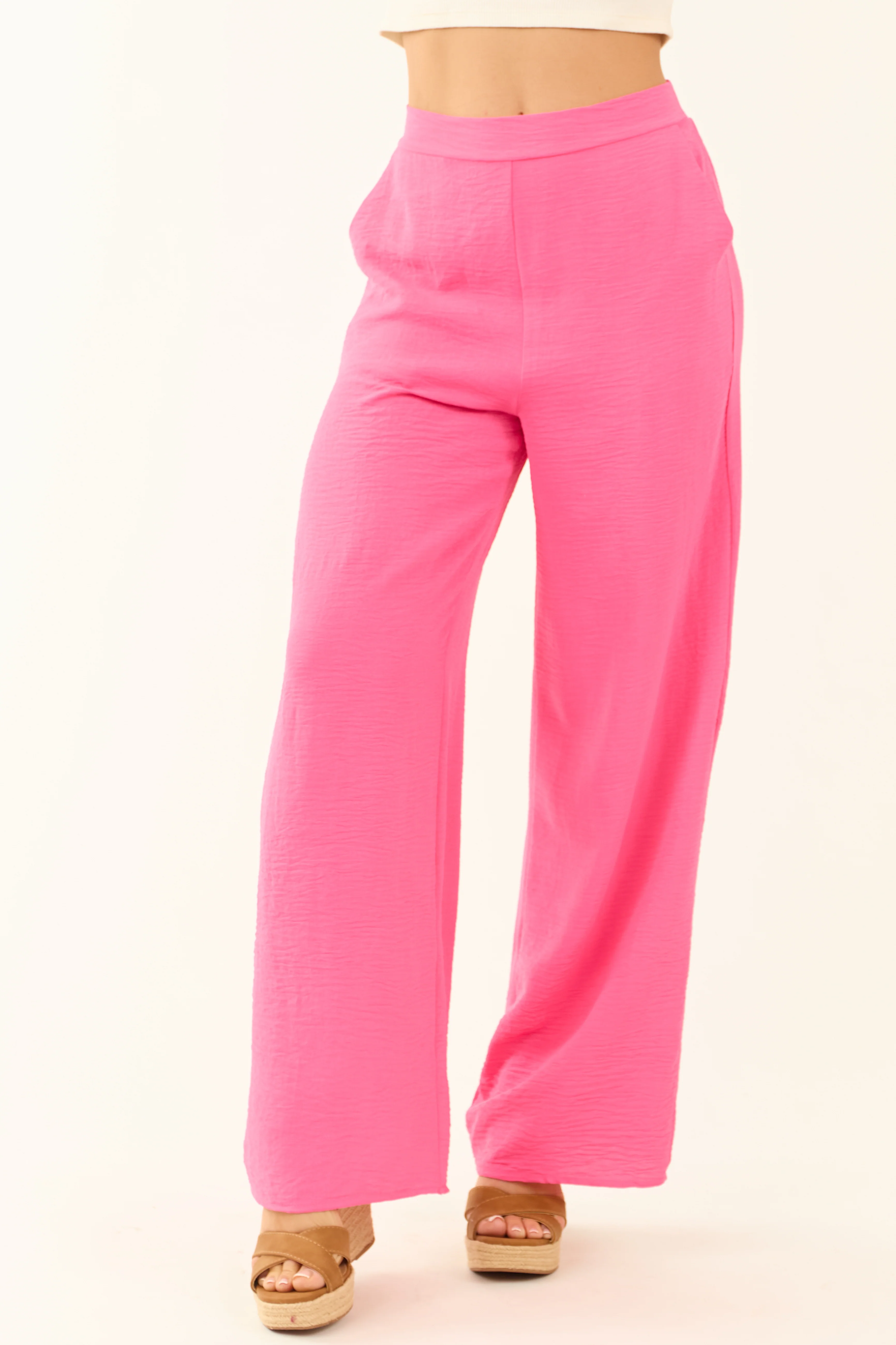 Hot Pink Wide Leg Smocked High Waist Pants - LD SALE