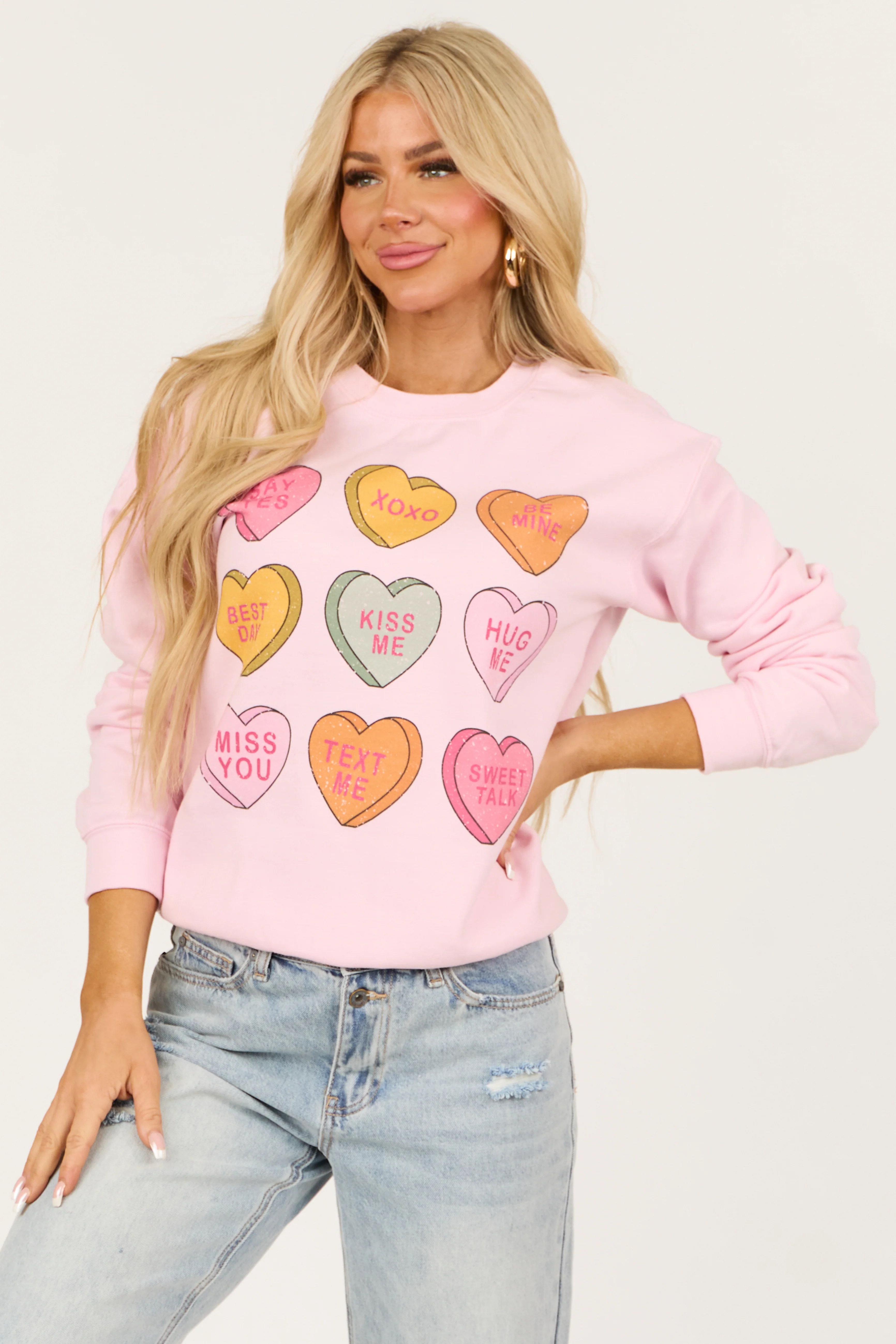 Baby Pink Candy Hearts Graphic Sweatshirt - LD SALE