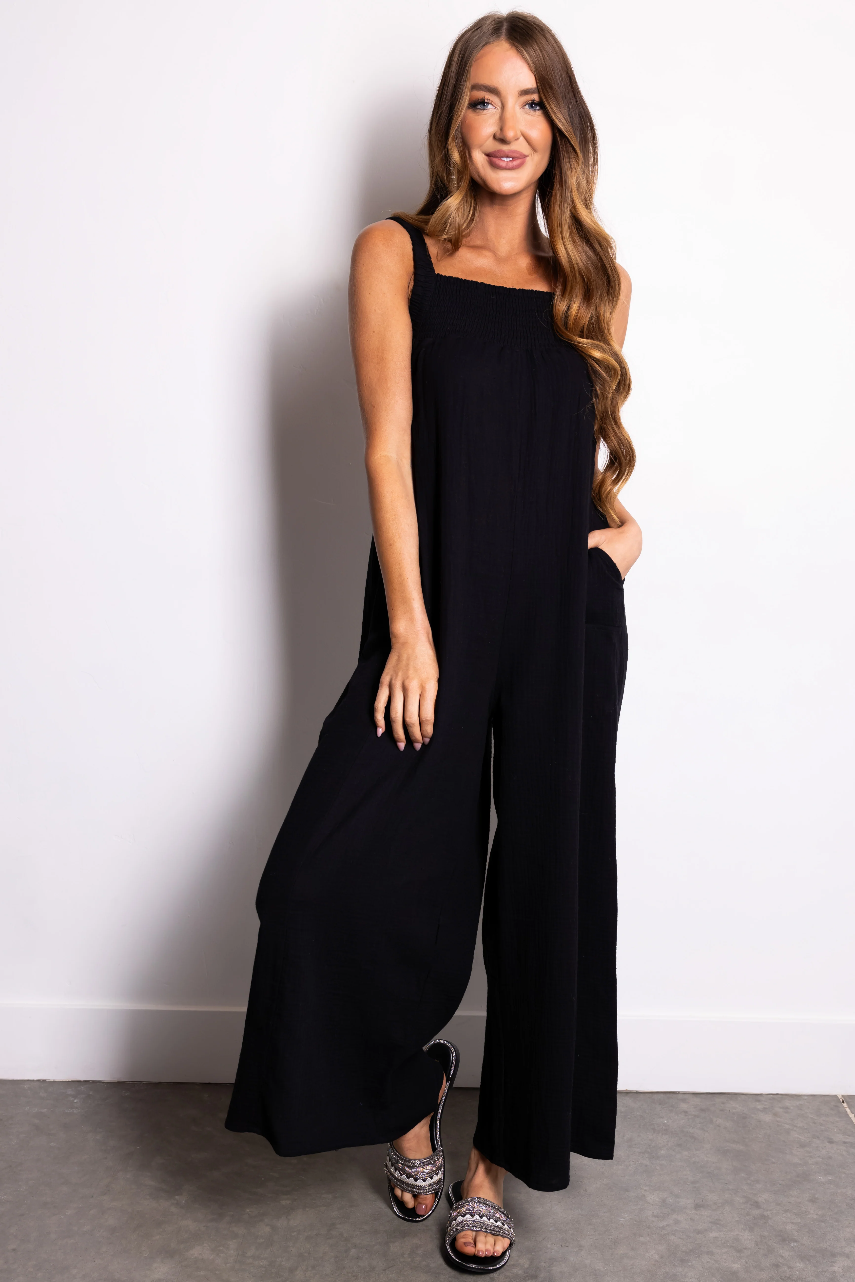 Black Sleeveless Wide Leg Jumpsuit - LD SALE
