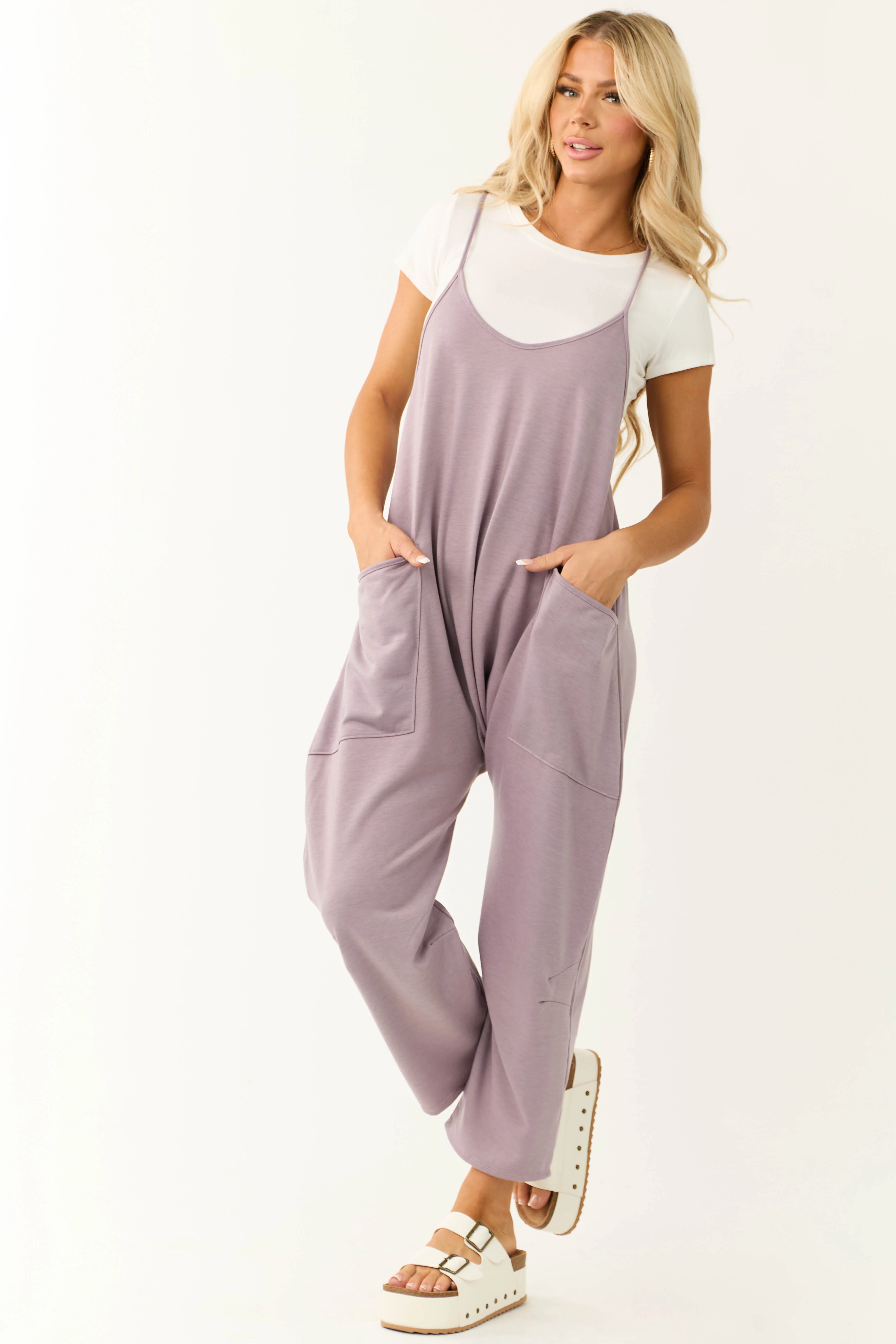 Lavender Sleeveless Front Pocket Loose Jumpsuit - LD SALE