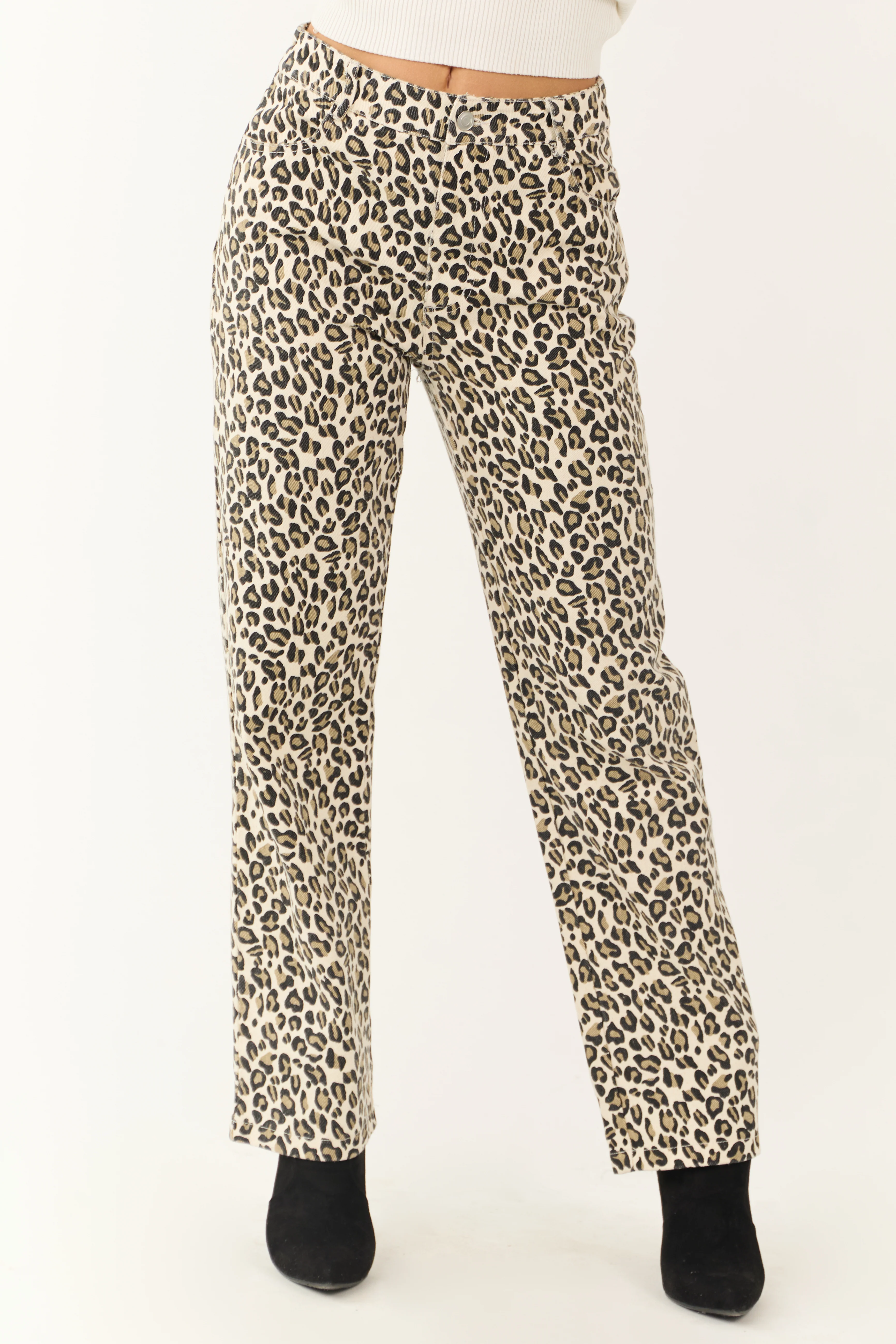 Coconut Leopard Print Denim Straight Fit Pants - LD SALE