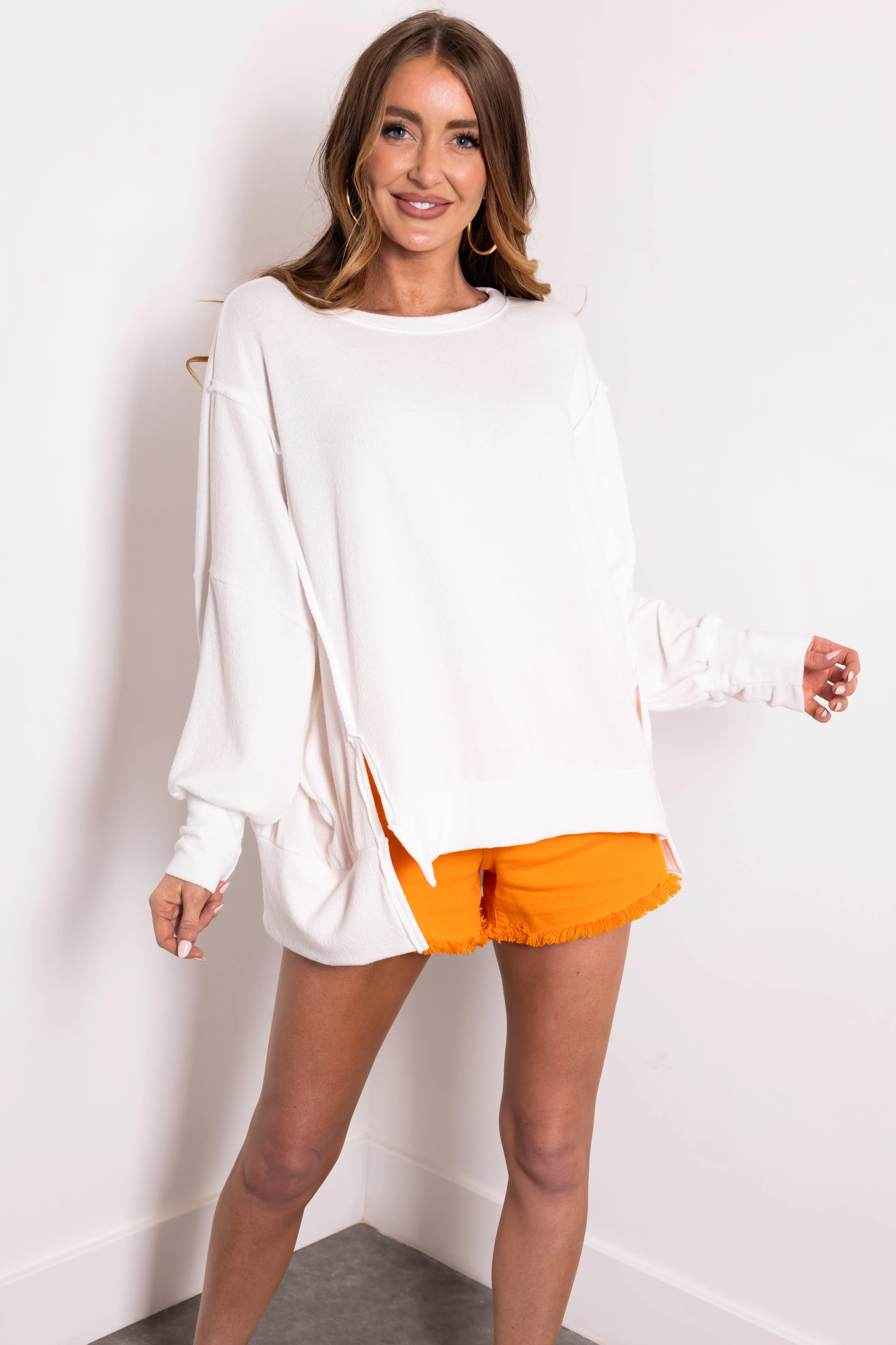 Cream Long Sleeve Oversized Top - LD SALE