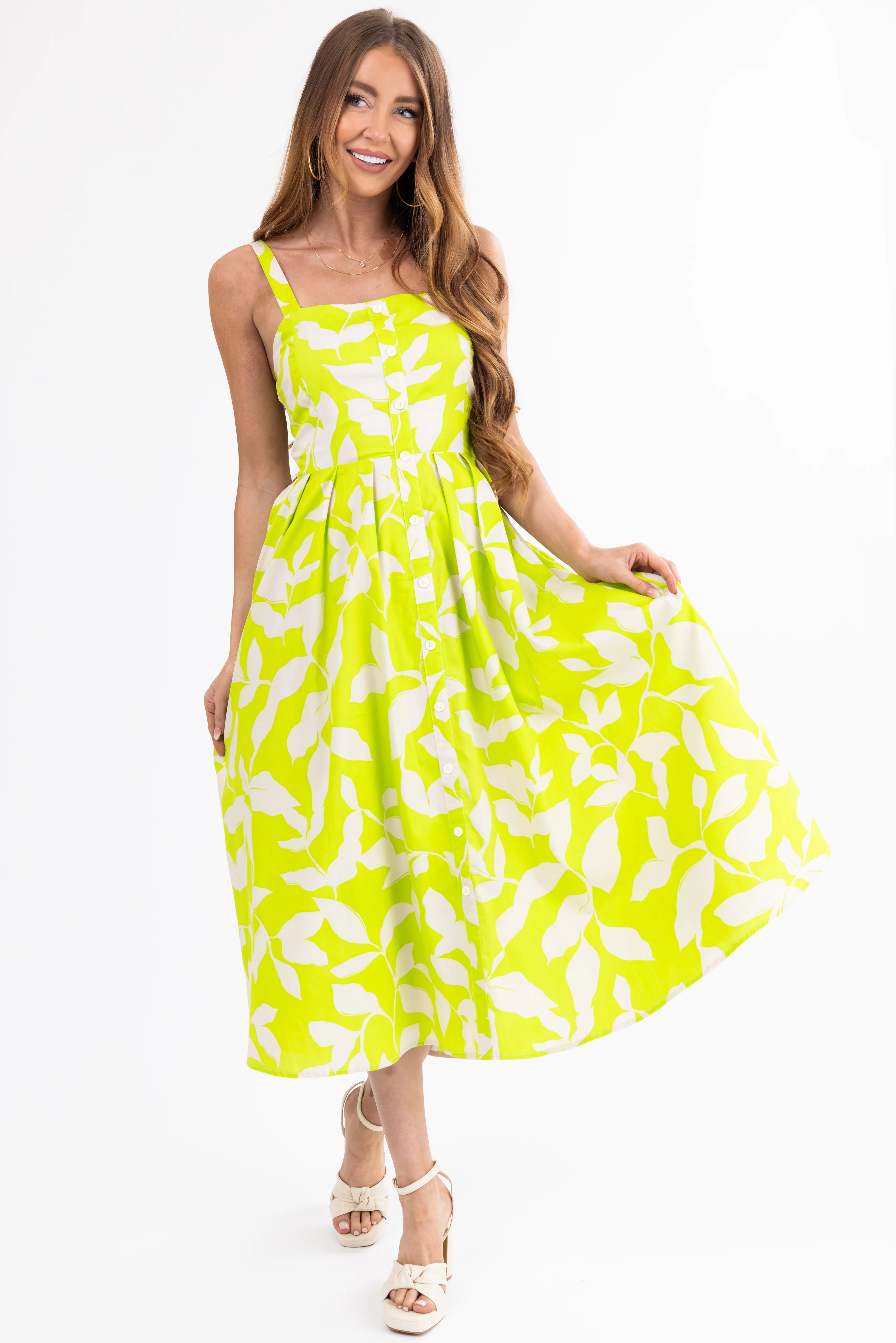 Flying Tomato Lime Floral Square Neck Midi Dress - LD SALE