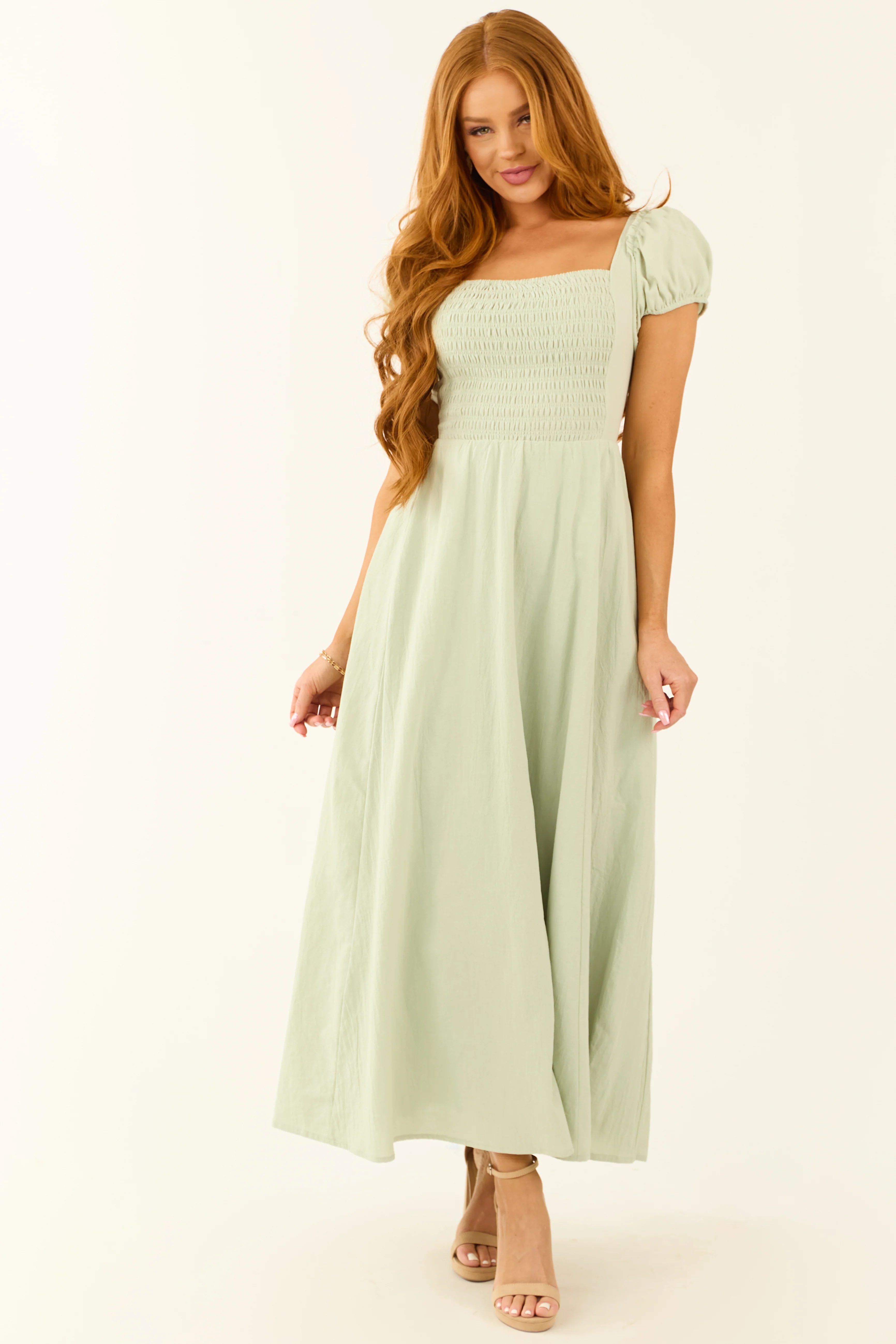 Seafoam Square Neck Criss Cross Back Maxi Dress - LD SALE