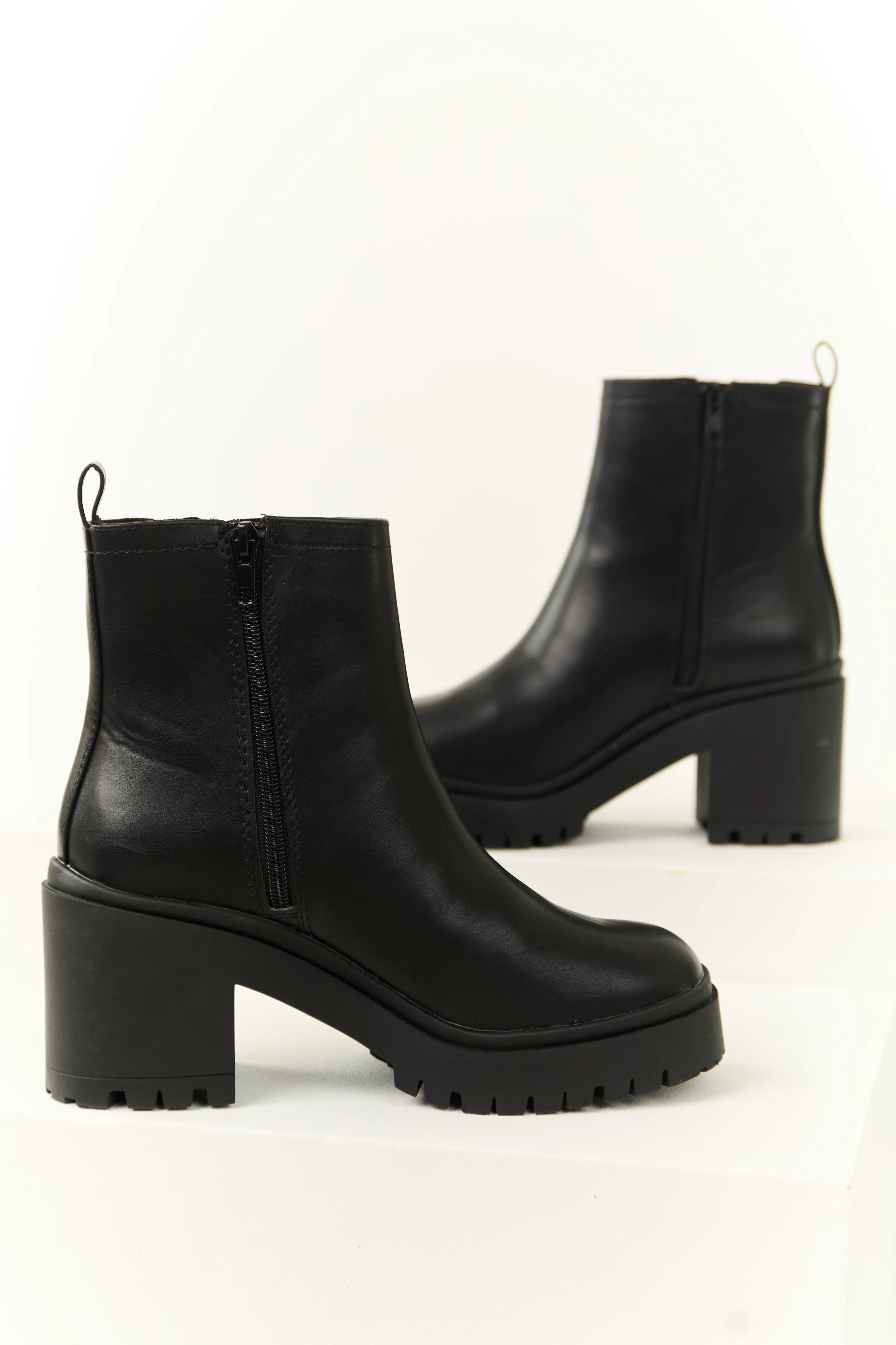 Black Faux Leather Chucky Platform Heel Bootie - LD SALE