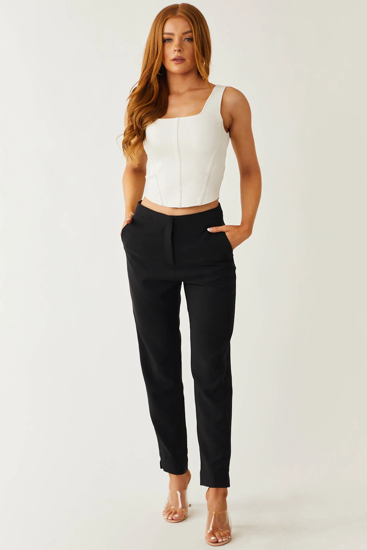 Black Slit Straight Leg Woven Pants - LD SALE