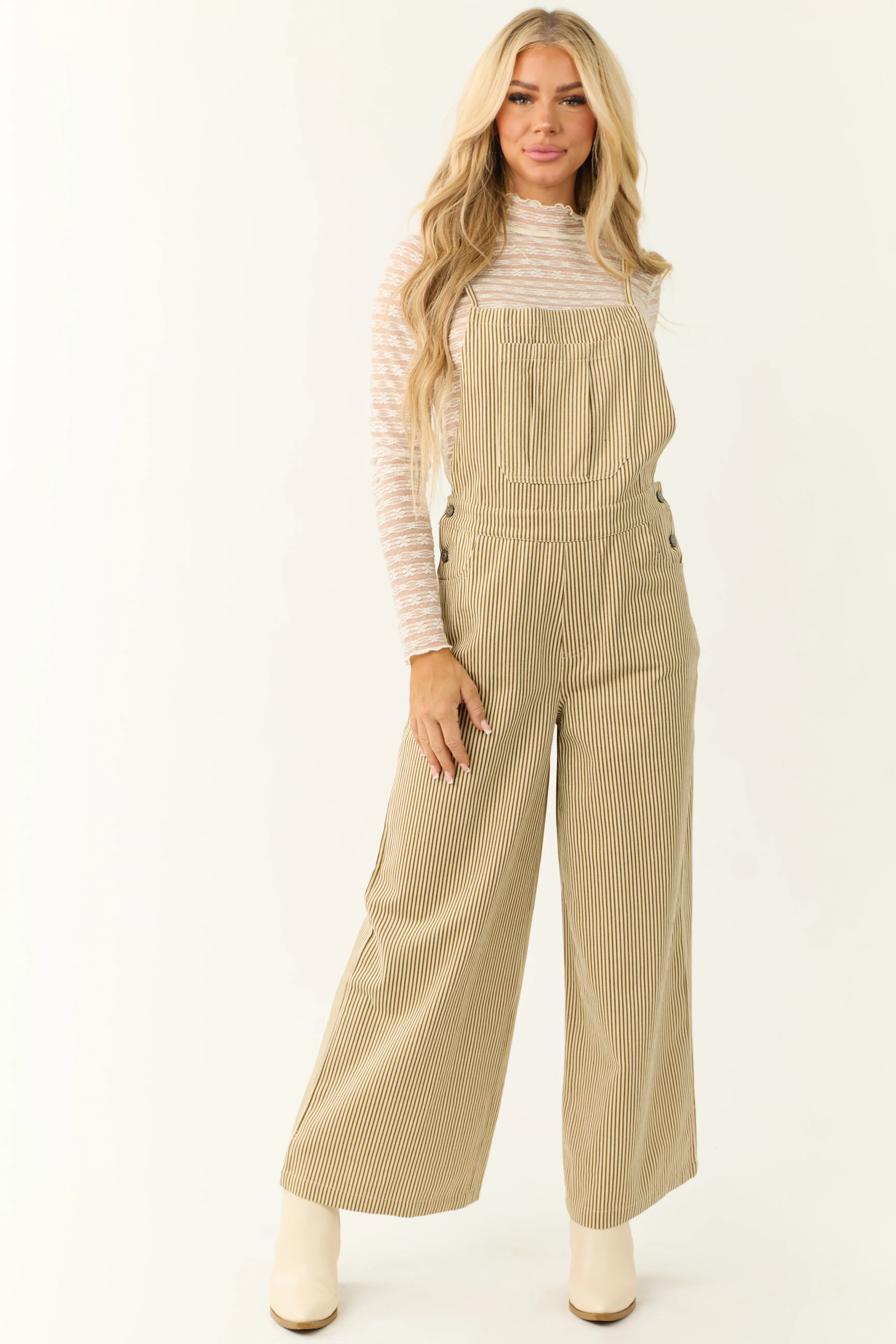 Peanut and Almond Striped Sleeveless Overalls Jumpsuit - LD SALE