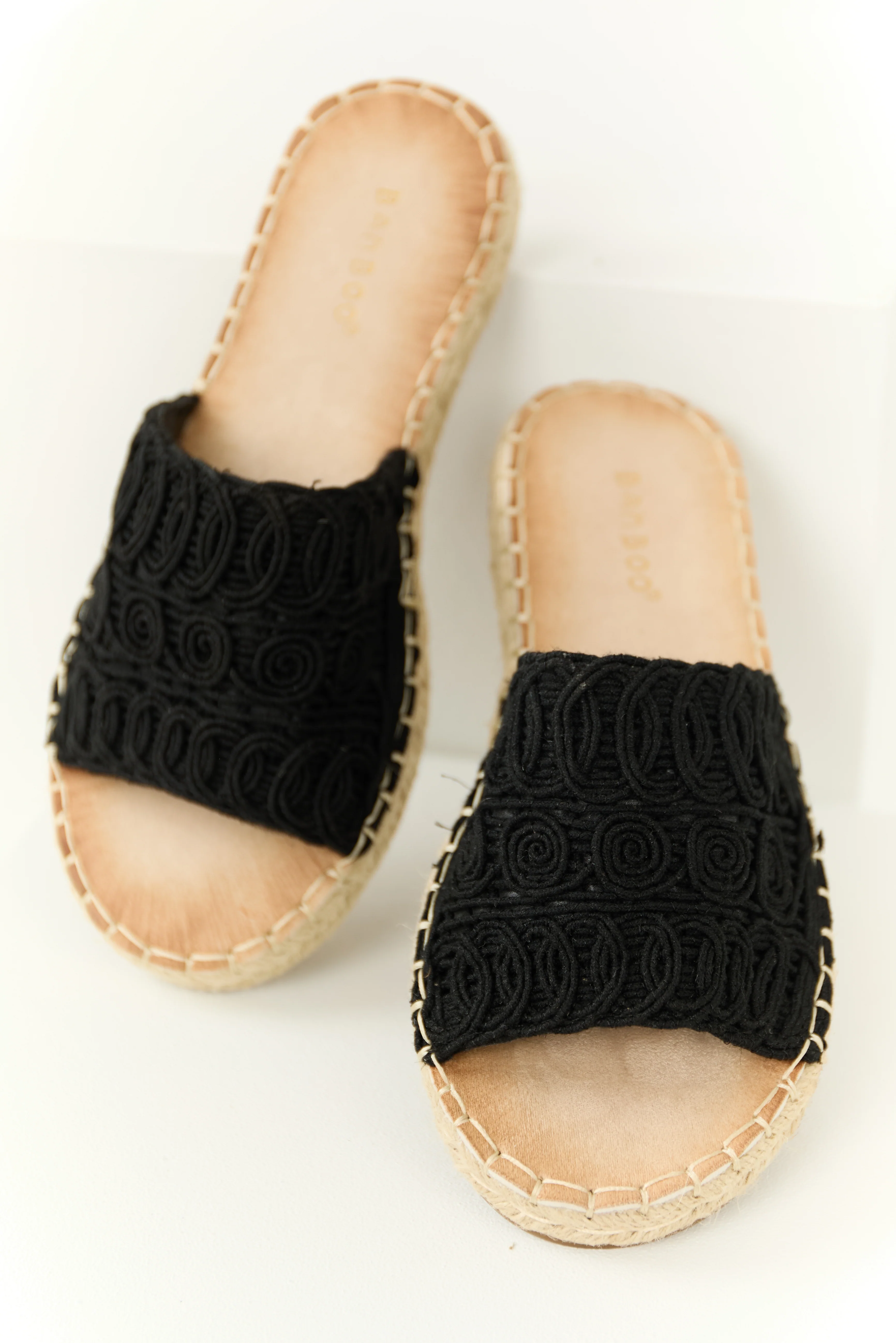 Black Woven Lace Espadrille Slide On Sandals - LD SALE