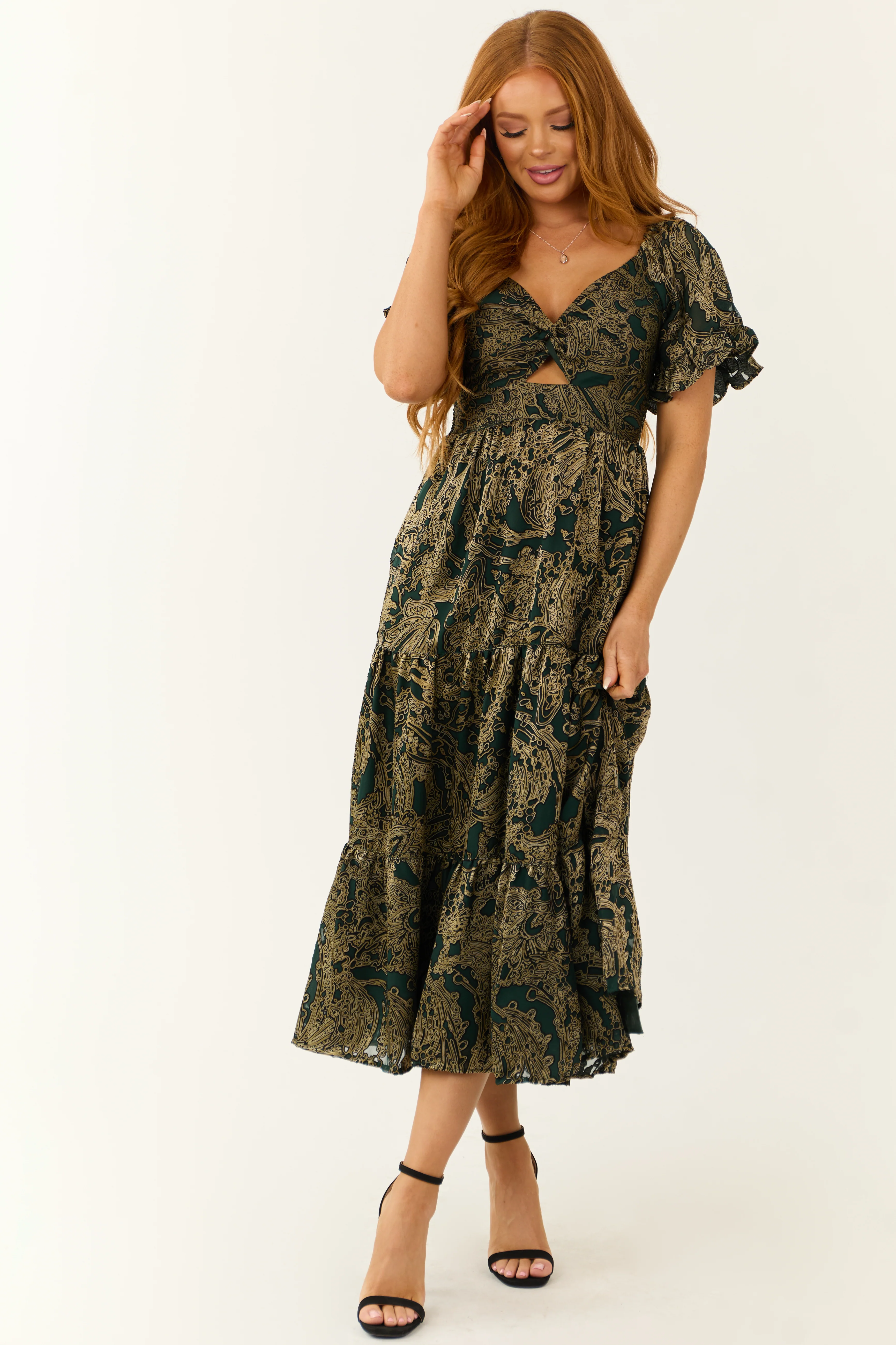 Pine Abstract Print Twist Front Midi Dress - LD SALE