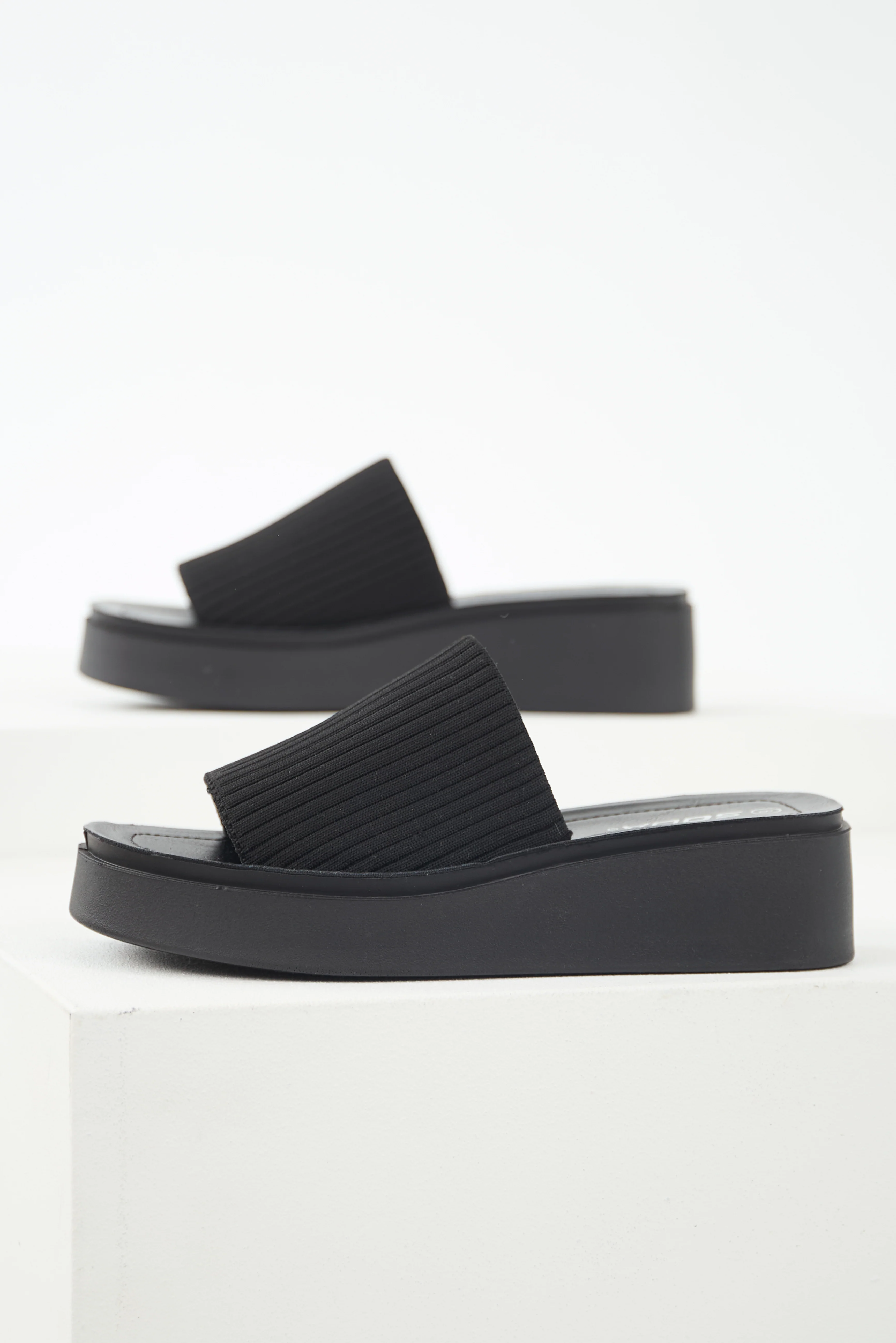 Black Stretchy Strap Slip On Platform Sandals - LD SALE
