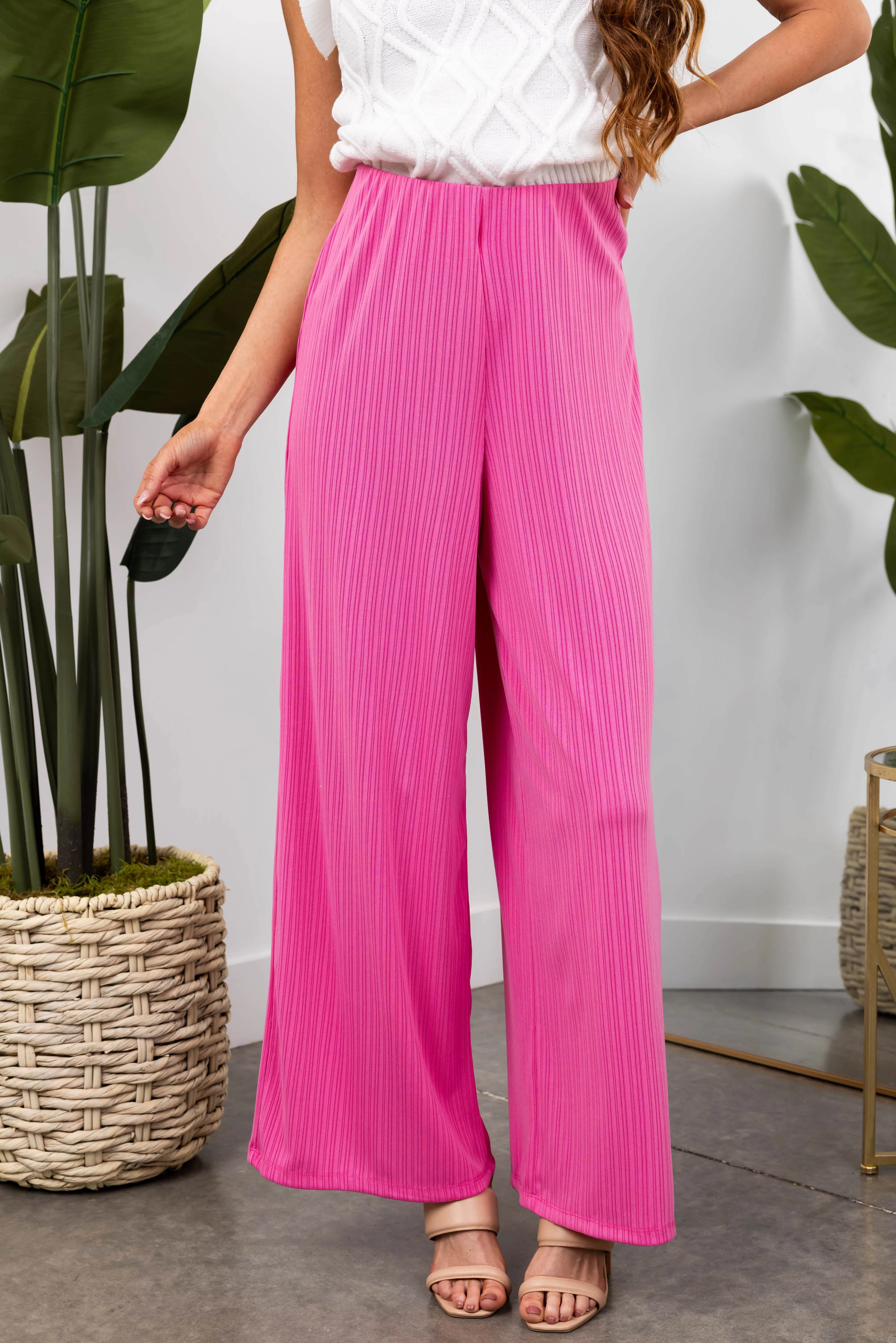 She+Sky Bubblegum Ribbed Knit Wide Leg Pants - LD SALE