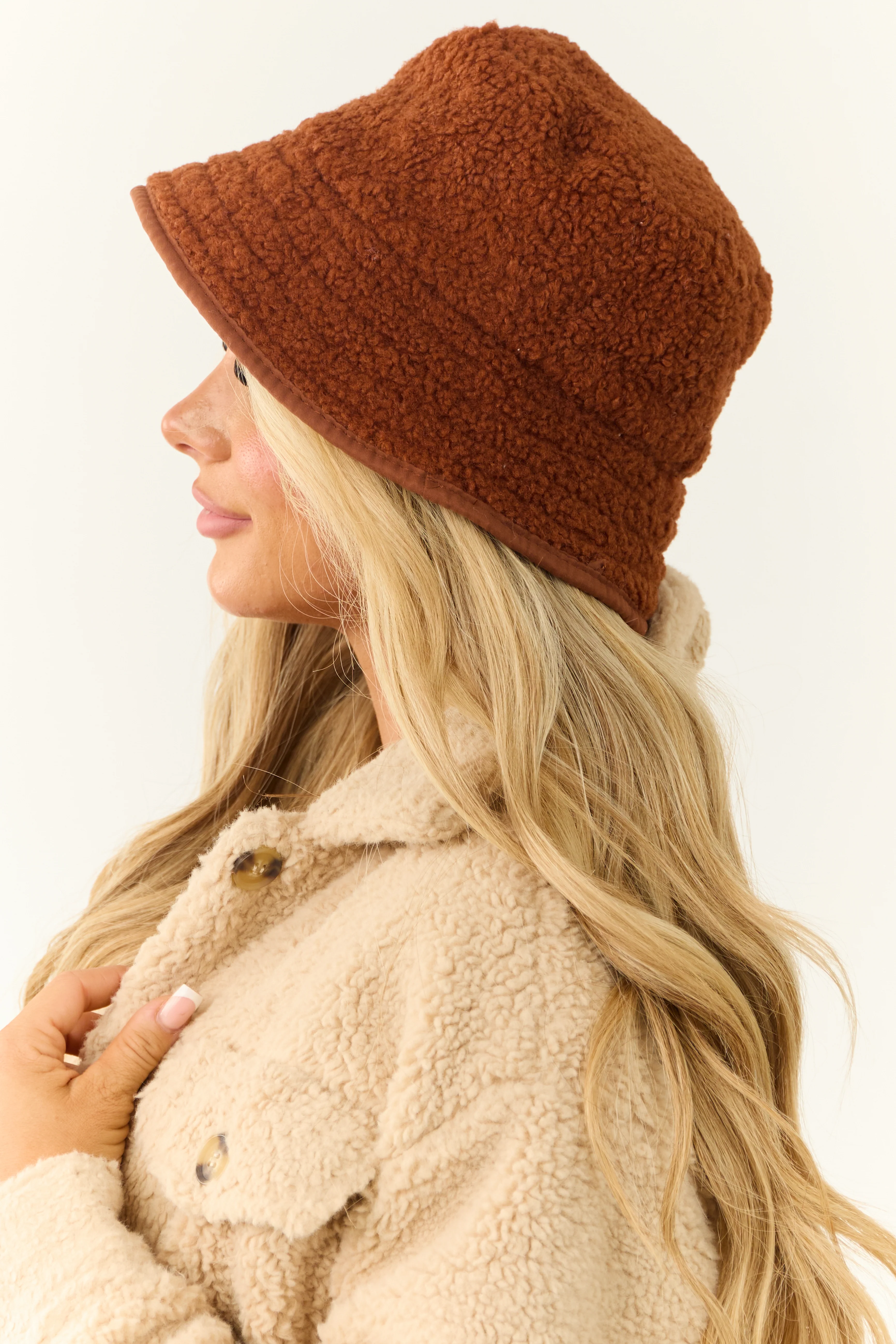Cinnamon Sherpa Textured Bucket Hat - LD SALE